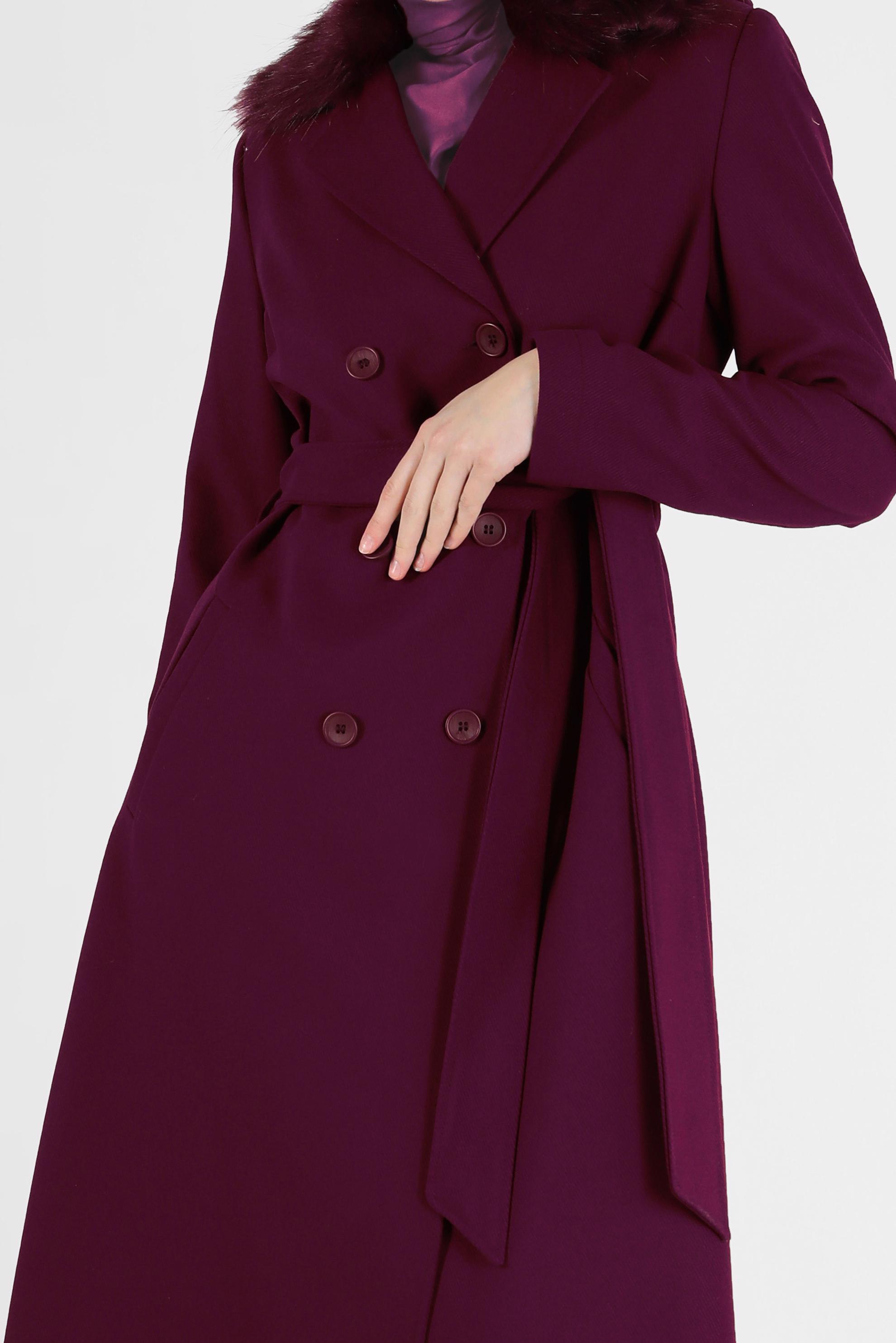 Tesettür giyim MOR KUŞAKLI DÜĞMELİ KABAN 90087 