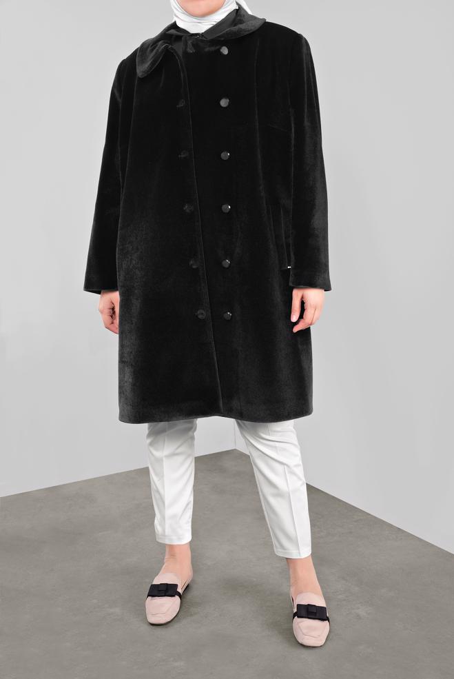 Tesettür giyim SİYAH BEBE YAKA KABAN 90088  - ALVİNA