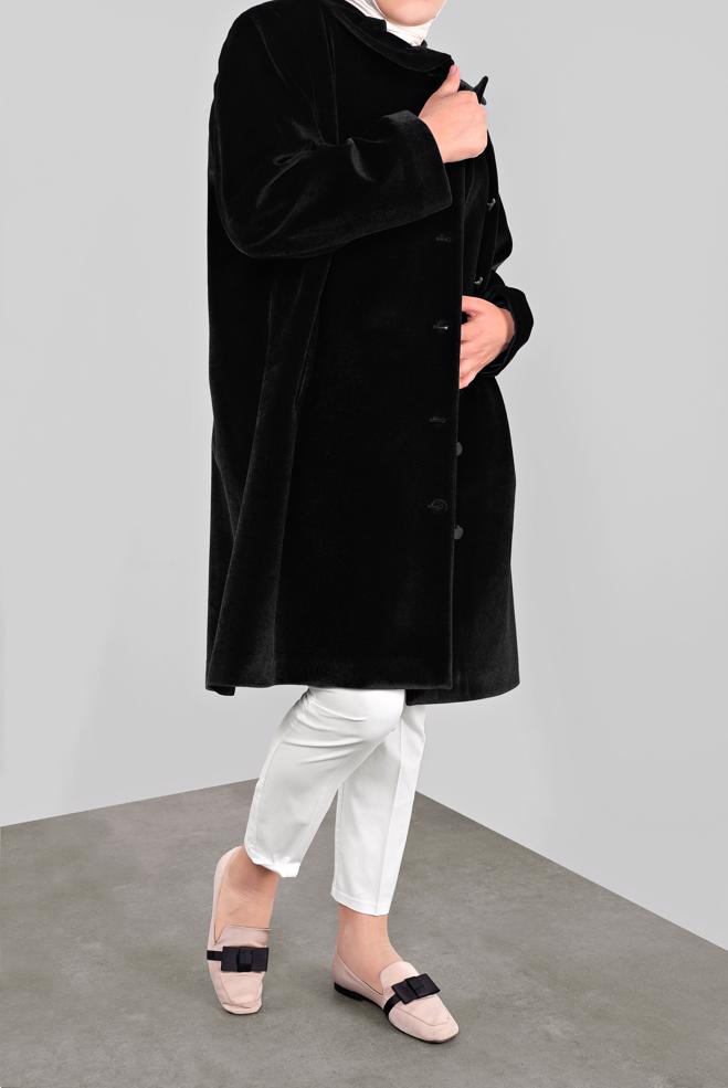 Tesettür giyim SİYAH BEBE YAKA KABAN 90088  - ALVİNA