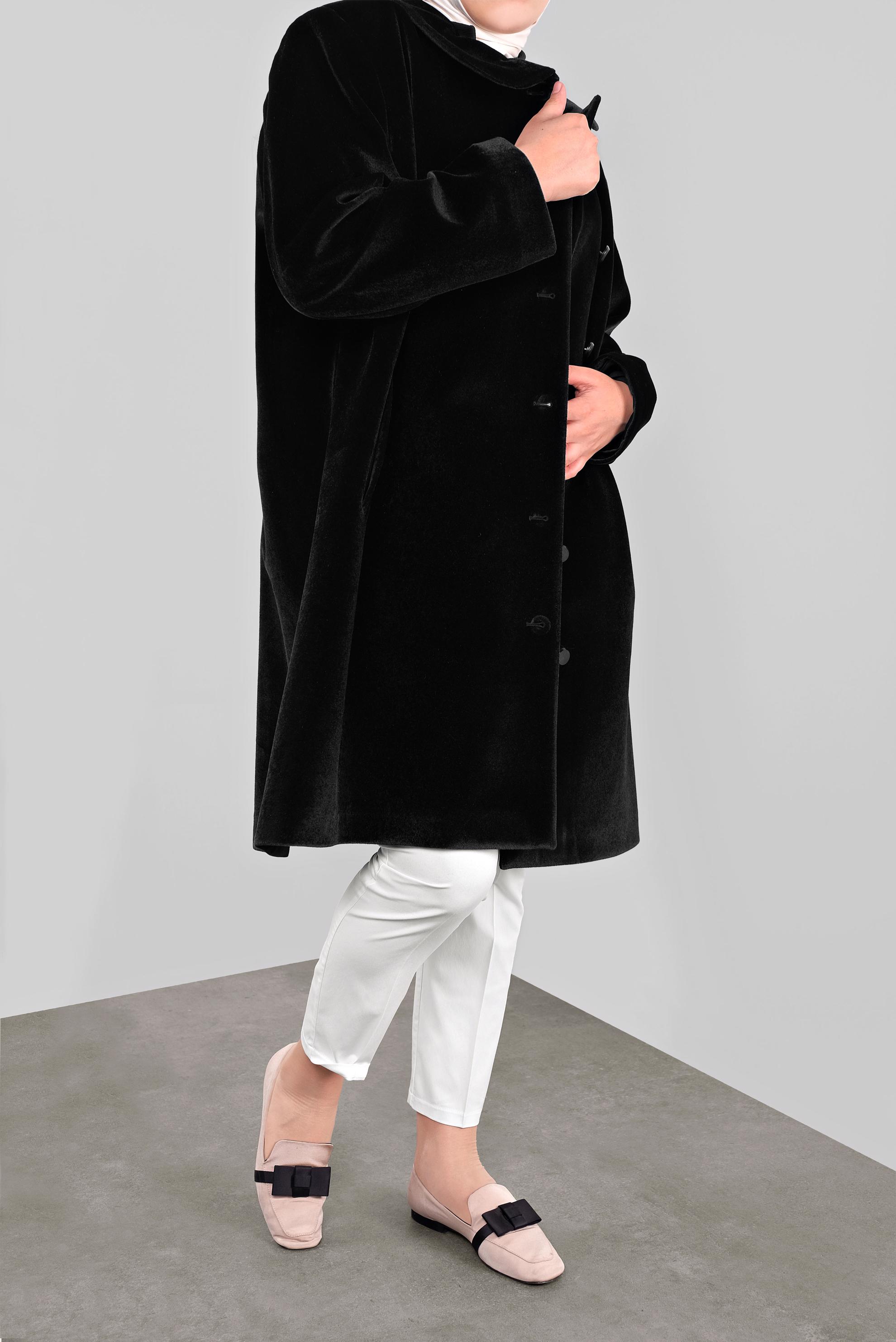 Tesettür giyim SİYAH BEBE YAKA KABAN 90088 