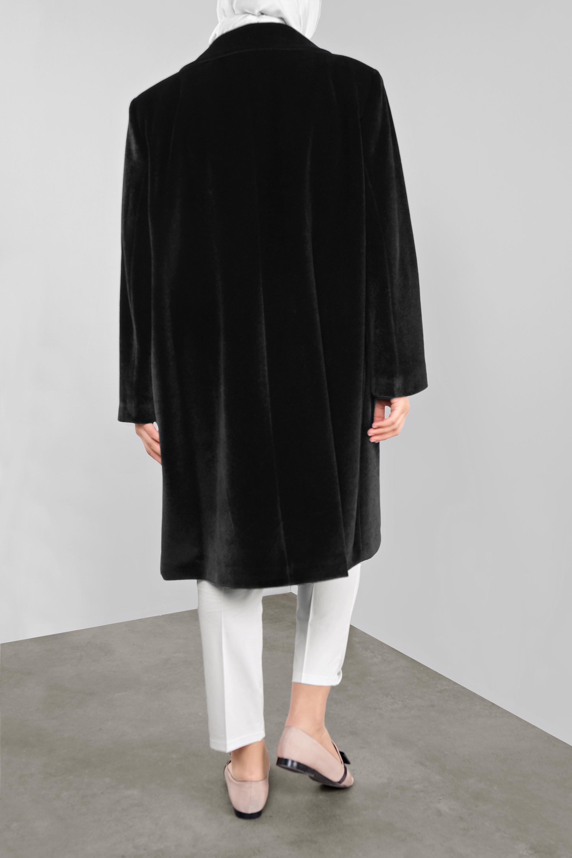 Tesettür giyim SİYAH BEBE YAKA KABAN 90088 