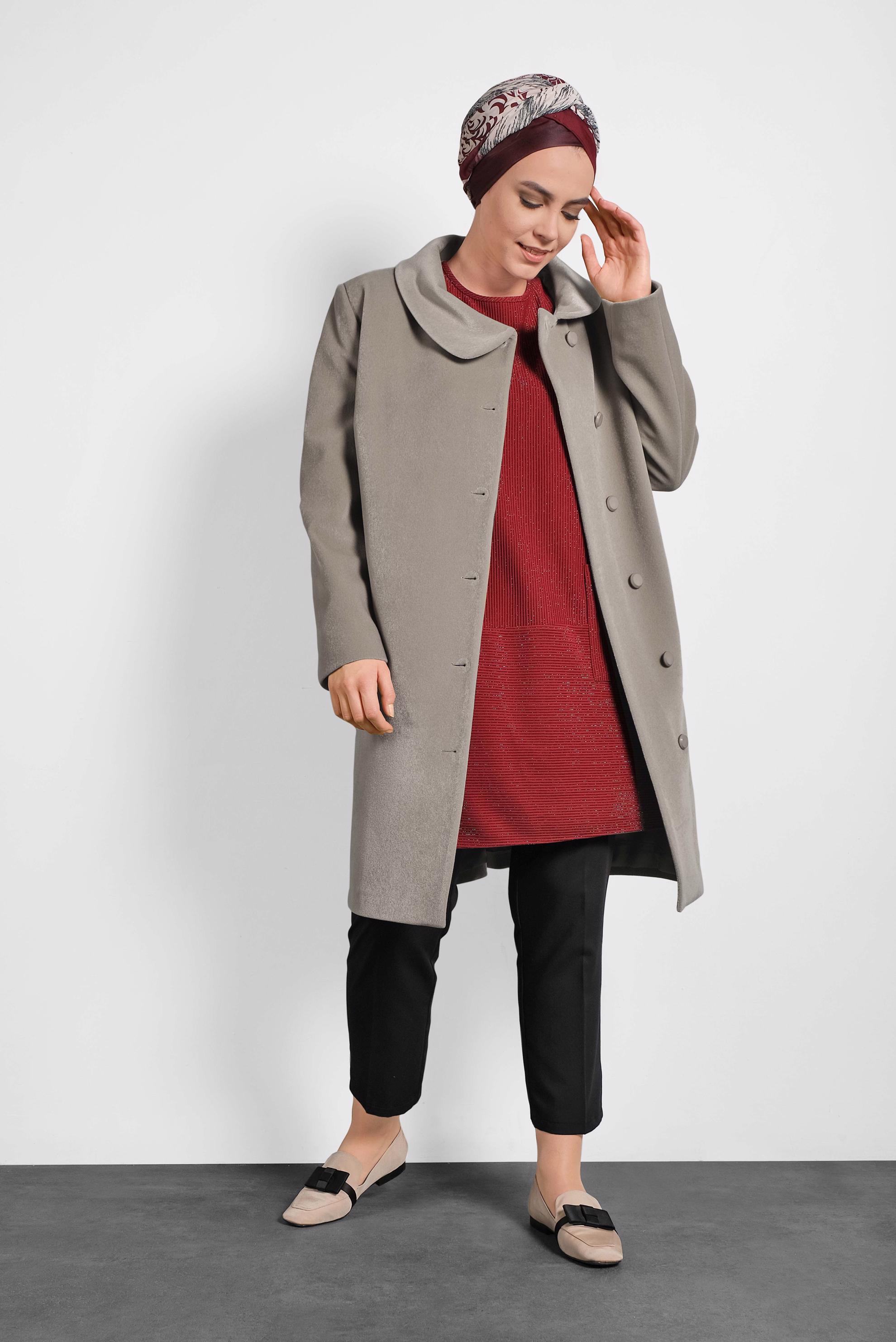 Vêtements hijab BEIGE CABAN À COL CLAUDINE 90088 