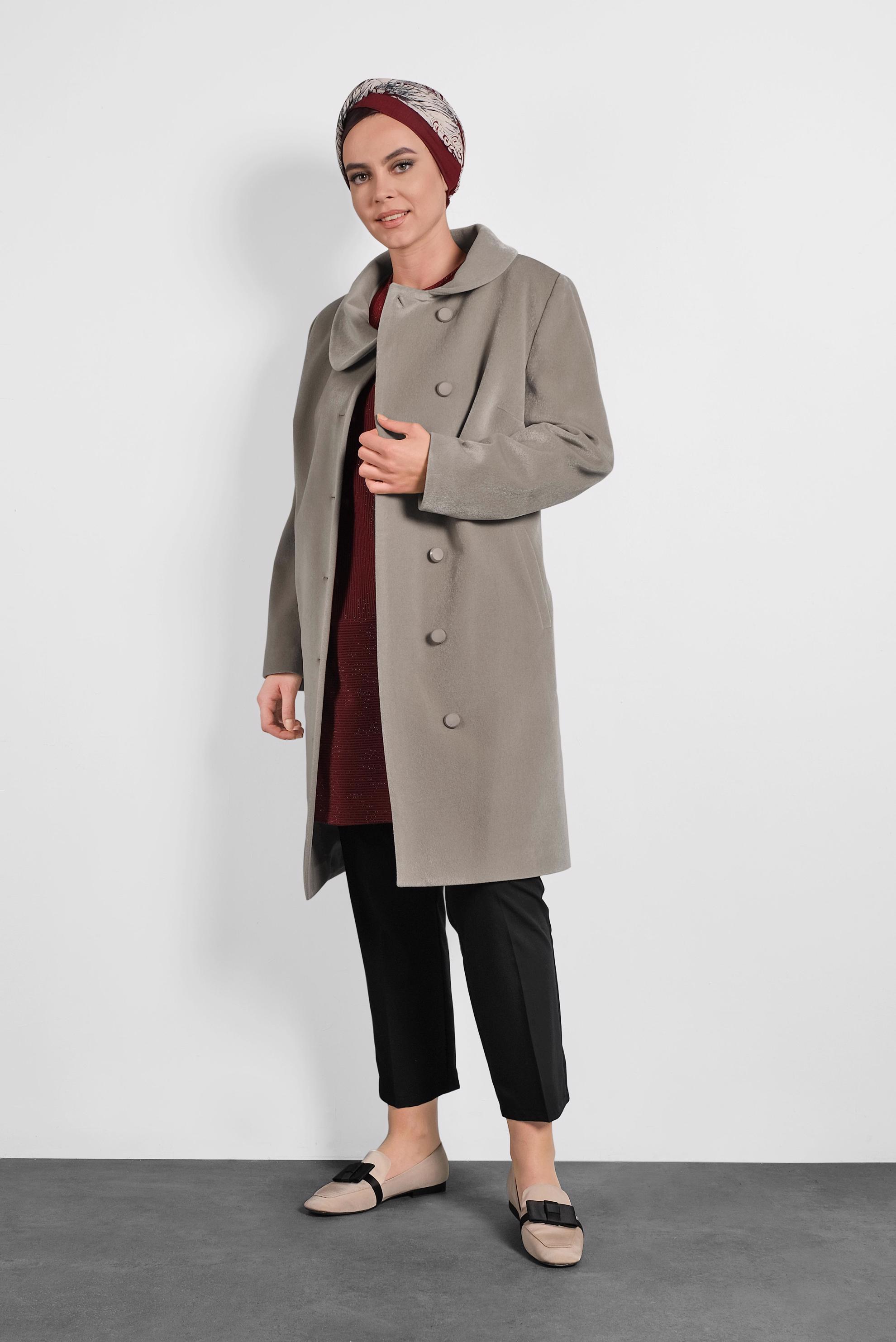 Vêtements hijab BEIGE CABAN À COL CLAUDINE 90088 