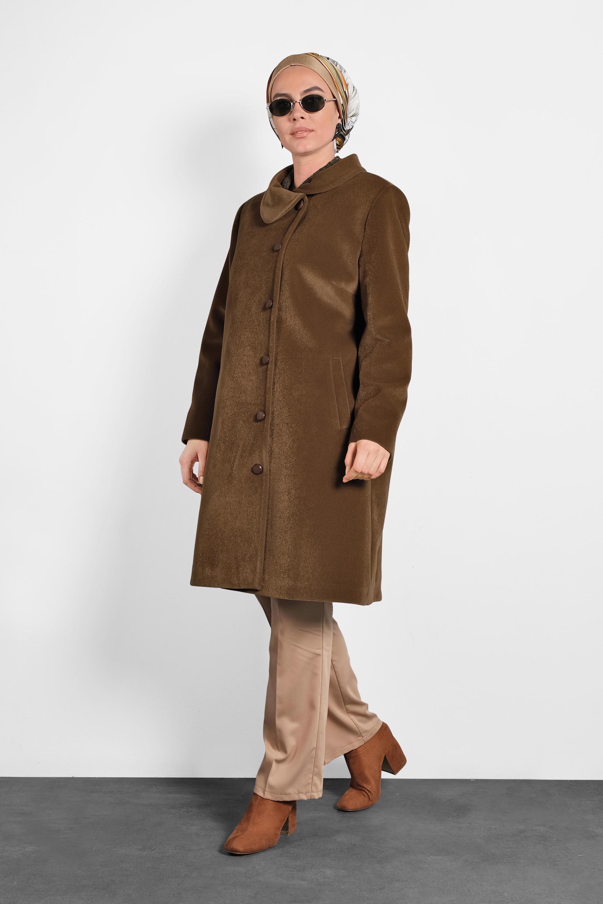 Vêtements hijab BRUN CABAN À COL CLAUDINE 90088 