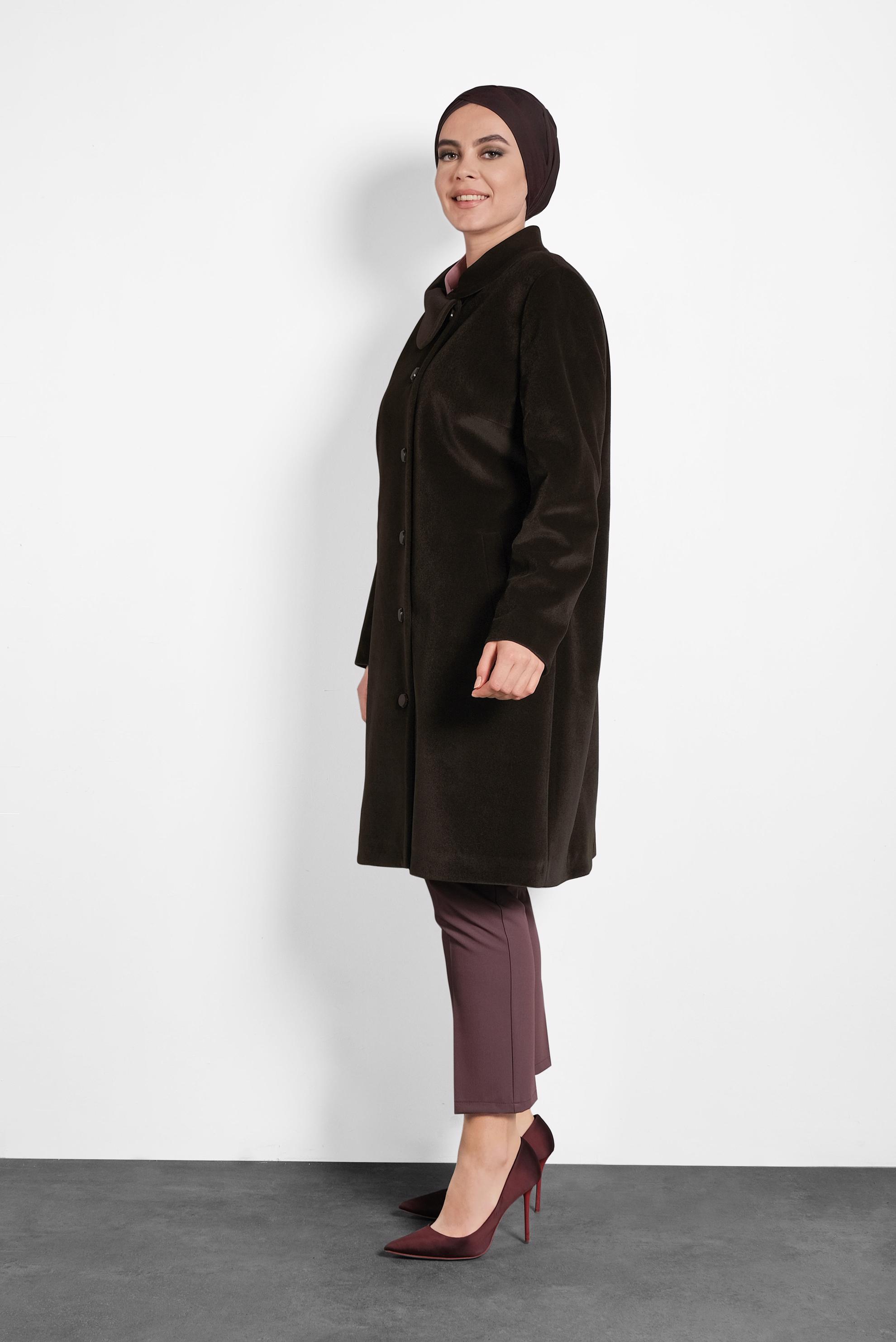 Tesettür giyim KAHVE BEBE YAKA KABAN 90088 