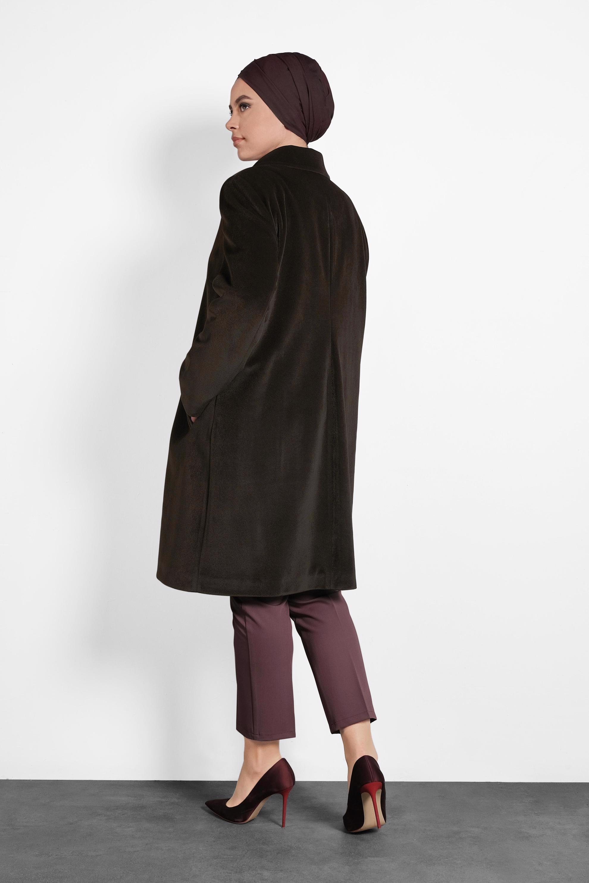 Tesettür giyim KAHVE BEBE YAKA KABAN 90088 