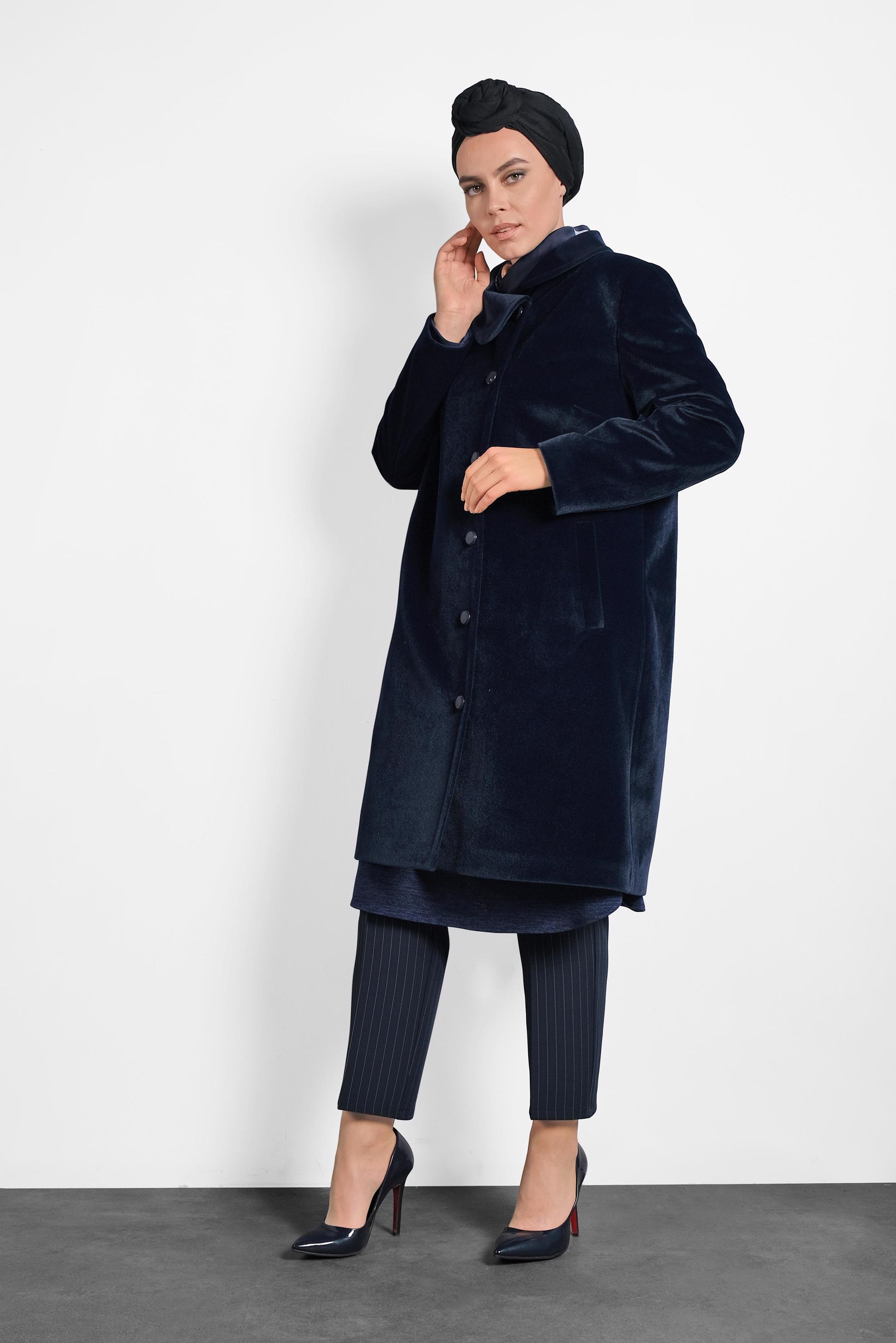 Tesettür giyim LACİVERT BEBE YAKA KABAN 90088 