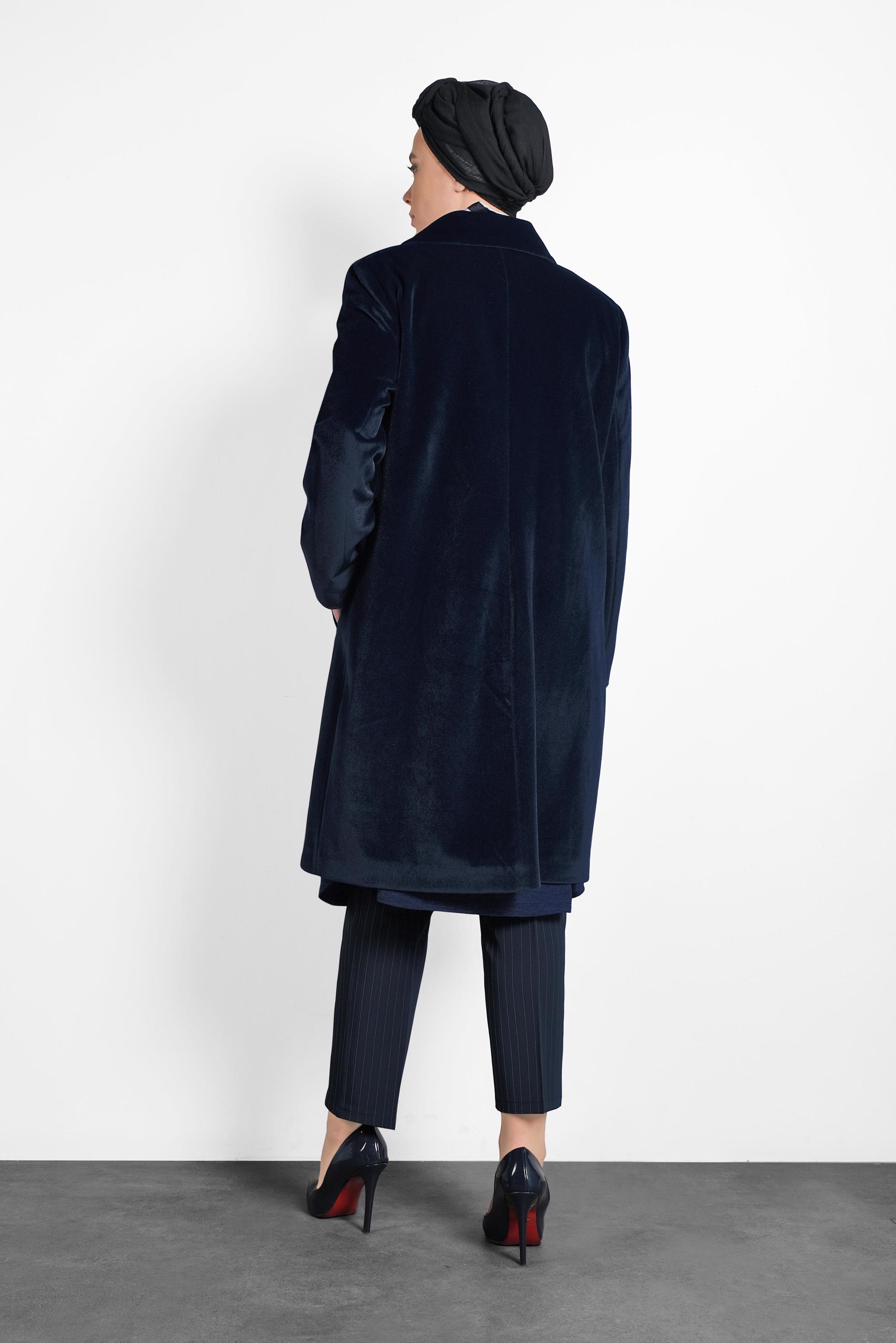 Tesettür giyim LACİVERT BEBE YAKA KABAN 90088 