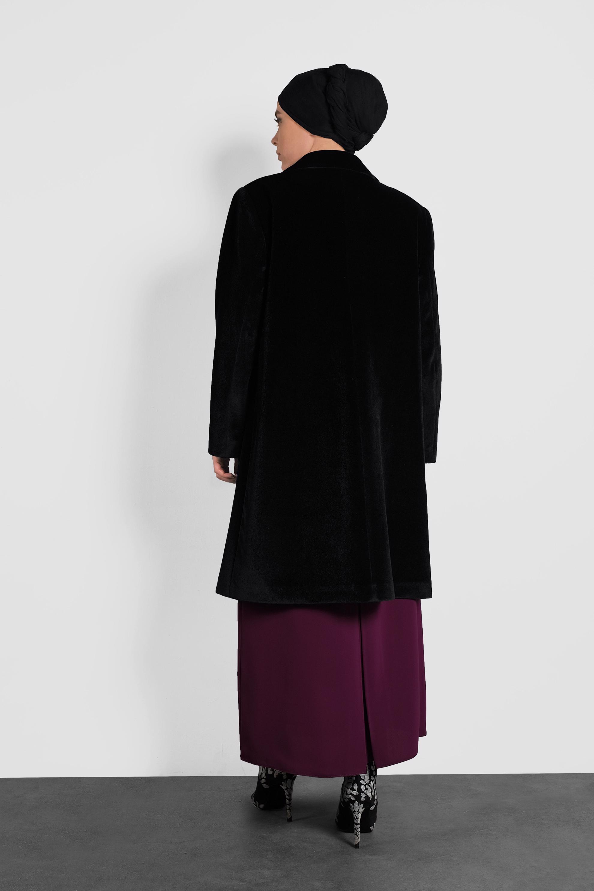 Tesettür giyim SİYAH KADİFE KABAN 90089 