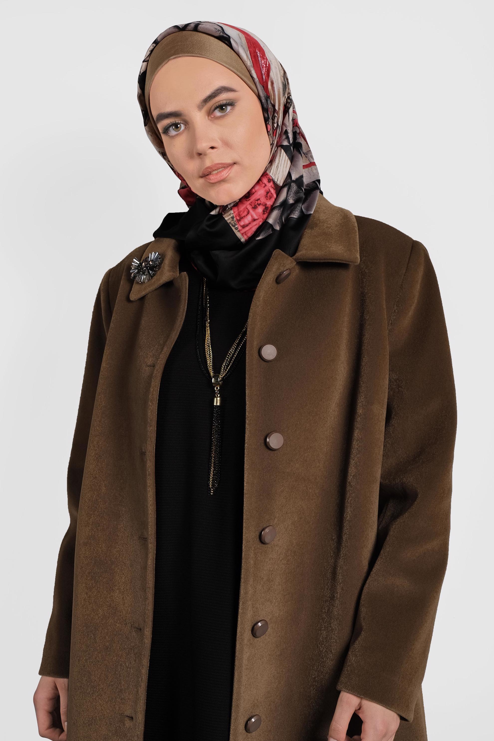 Tesettür giyim KAHVE KADİFE KABAN 90089 