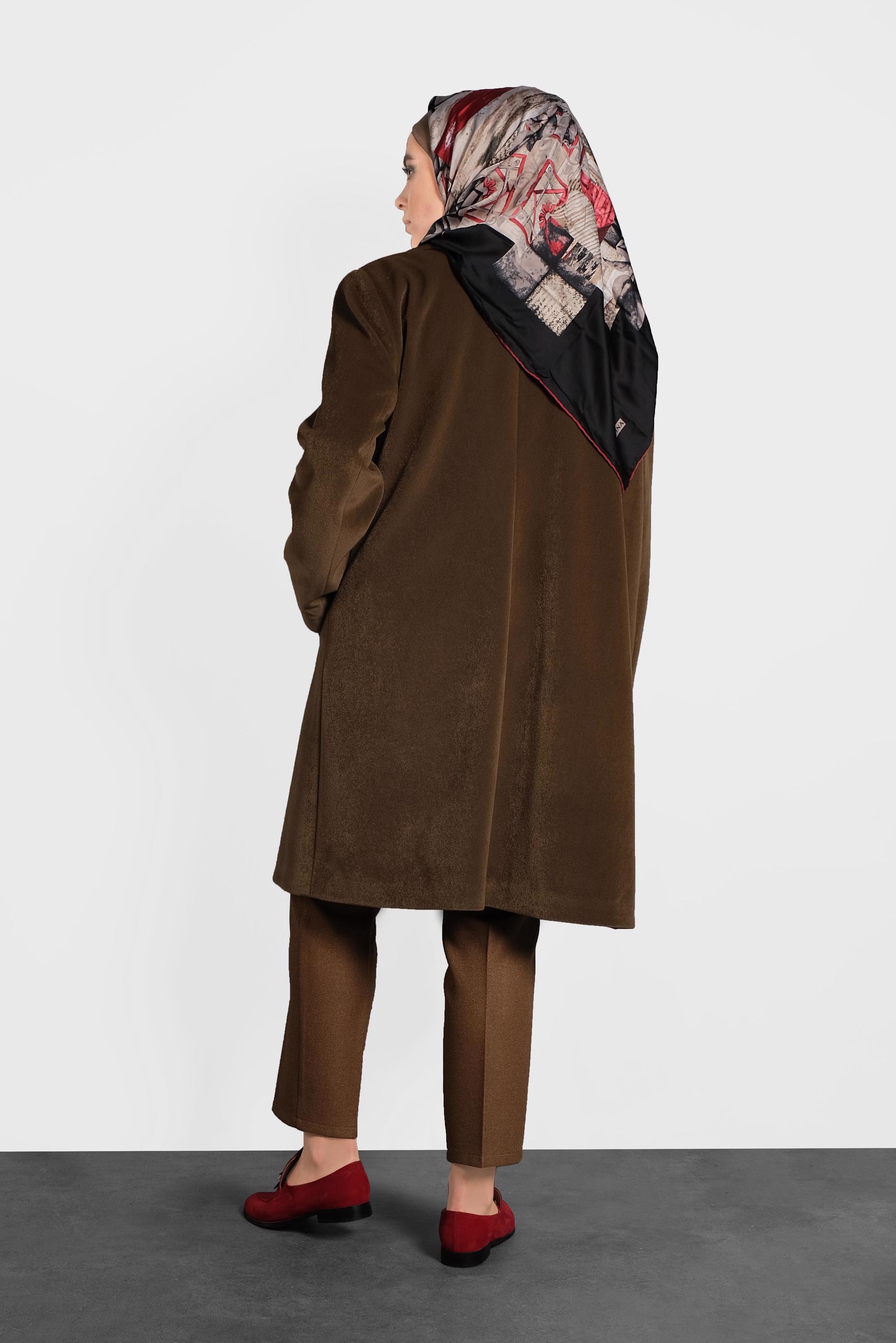 Tesettür giyim KAHVE KADİFE KABAN 90089 