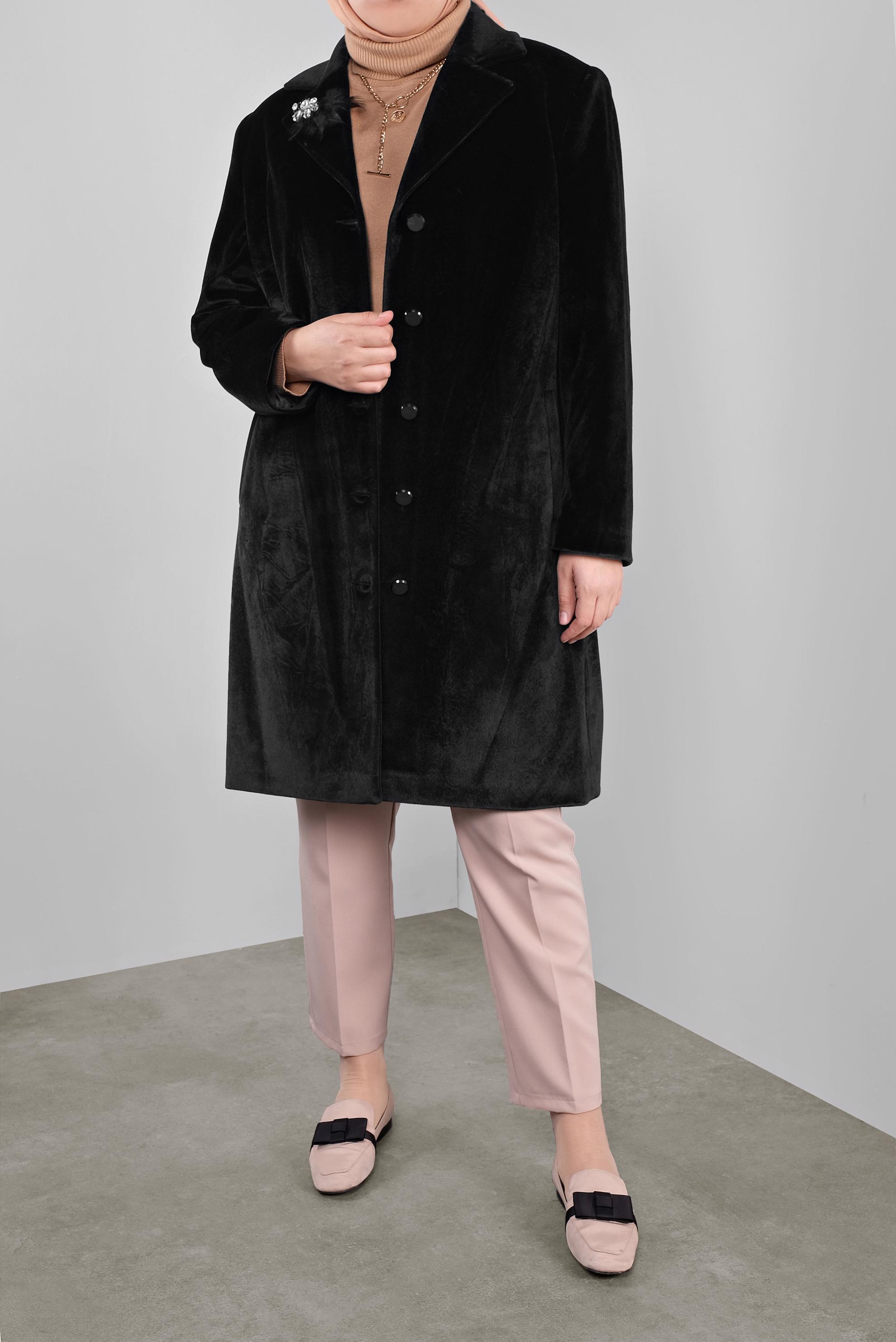 Hijab clothing BLACK COAT WITH BROOCH 90090 