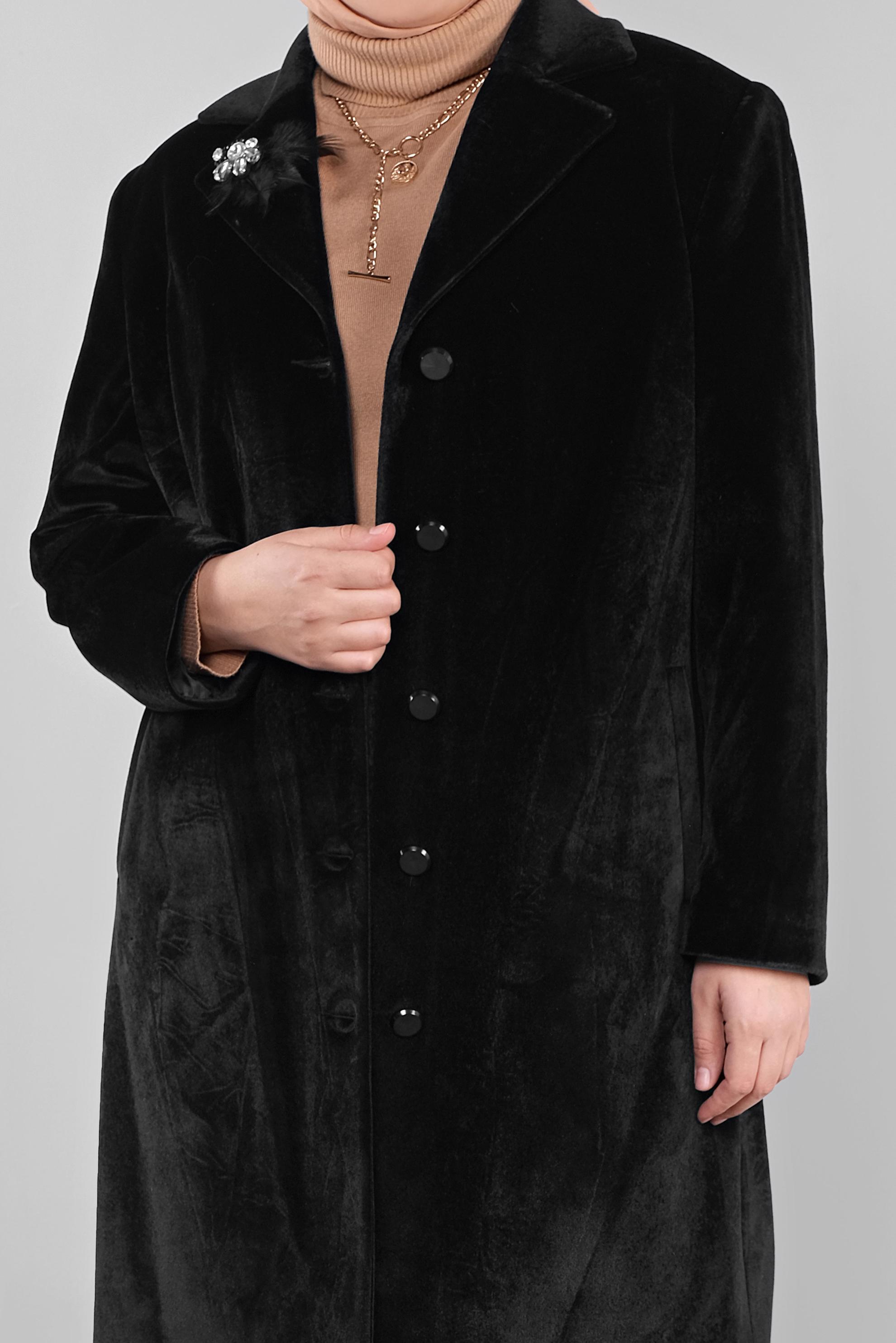 Hijab clothing BLACK COAT WITH BROOCH 90090 