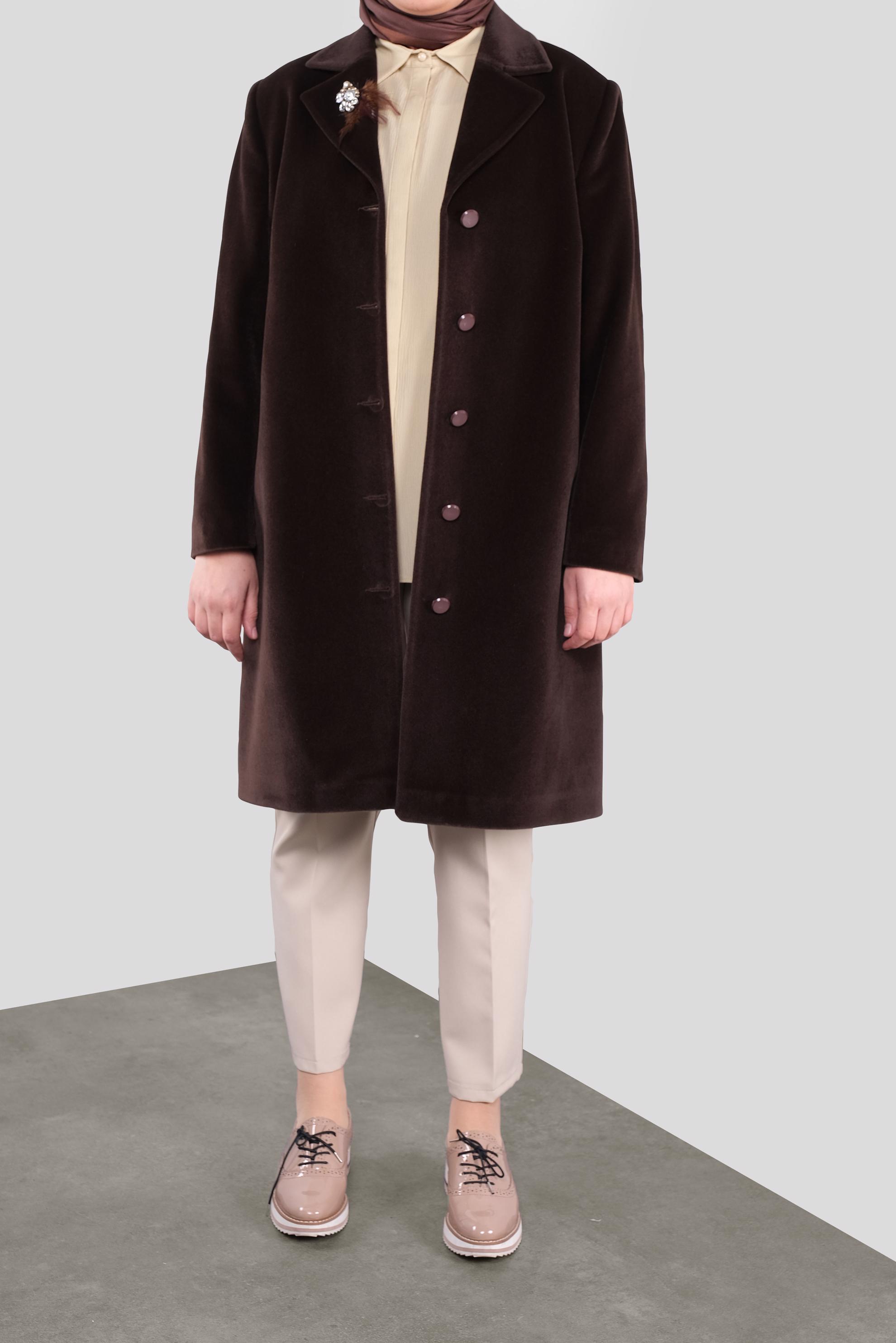 Vêtements hijab BRUN CABAN AVEC BROCHE 90090 