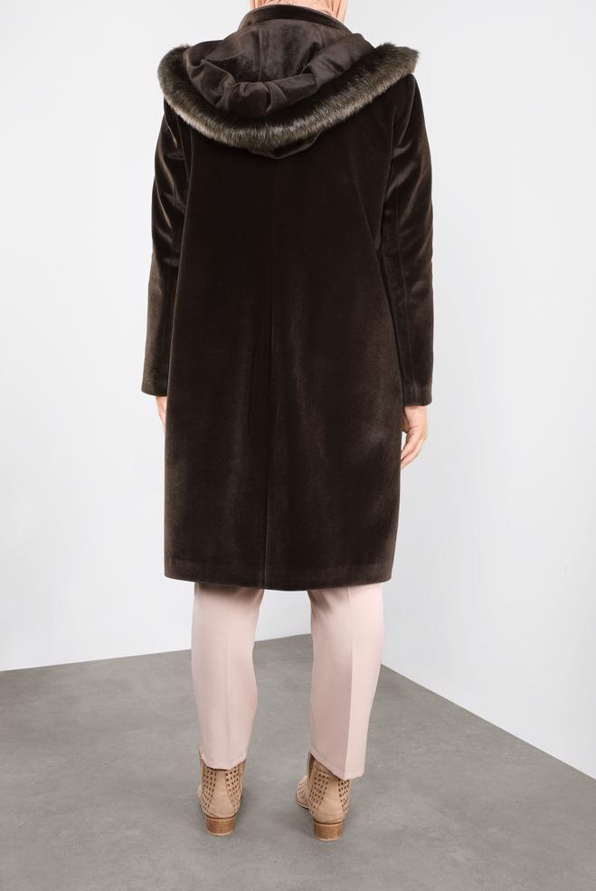 Tesettür giyim KAHVE KAPÜŞONU KÜRKLÜ KABAN 90092 - ALVİNA