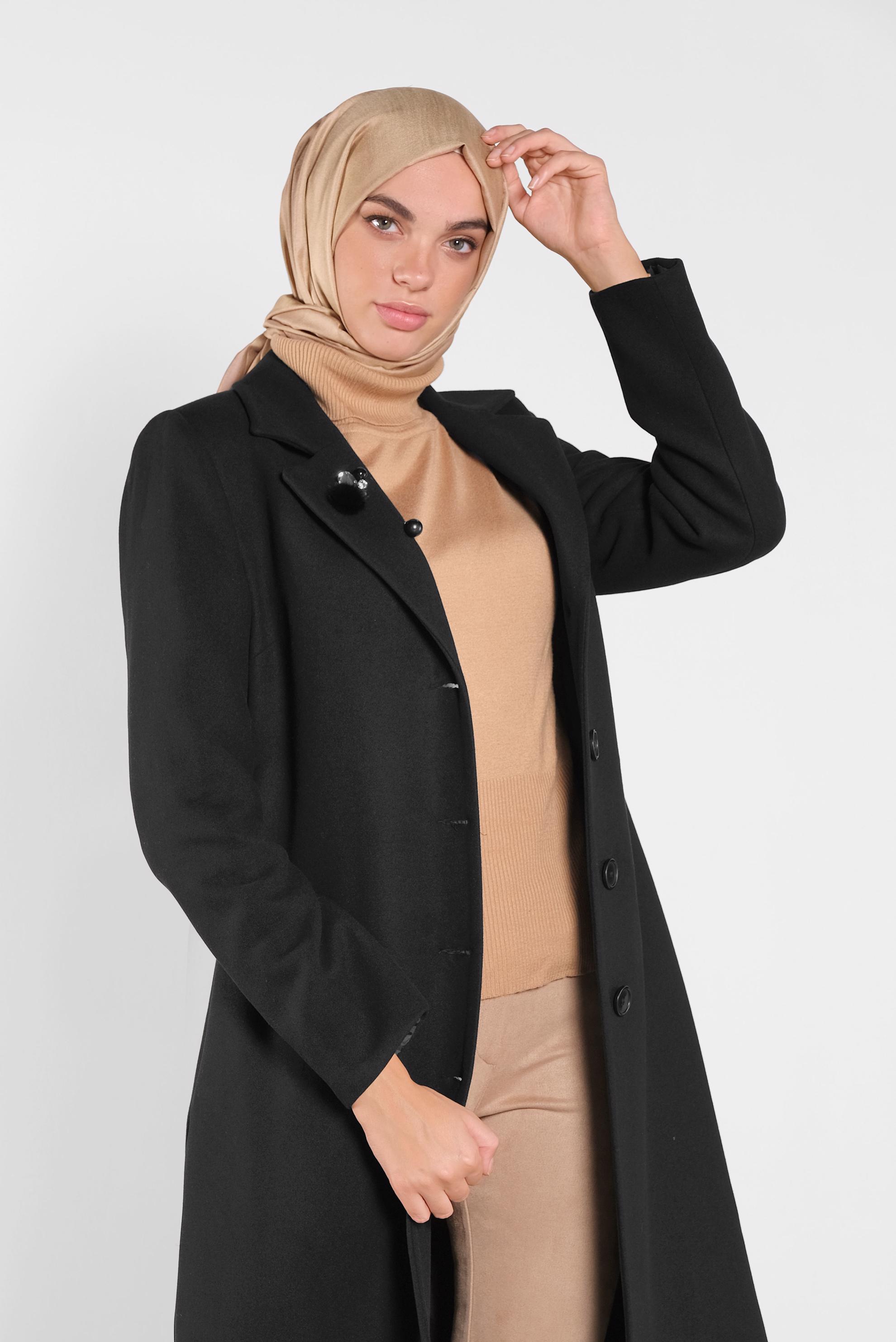 Tesettür giyim SİYAH KEMERLİ KABAN 90101