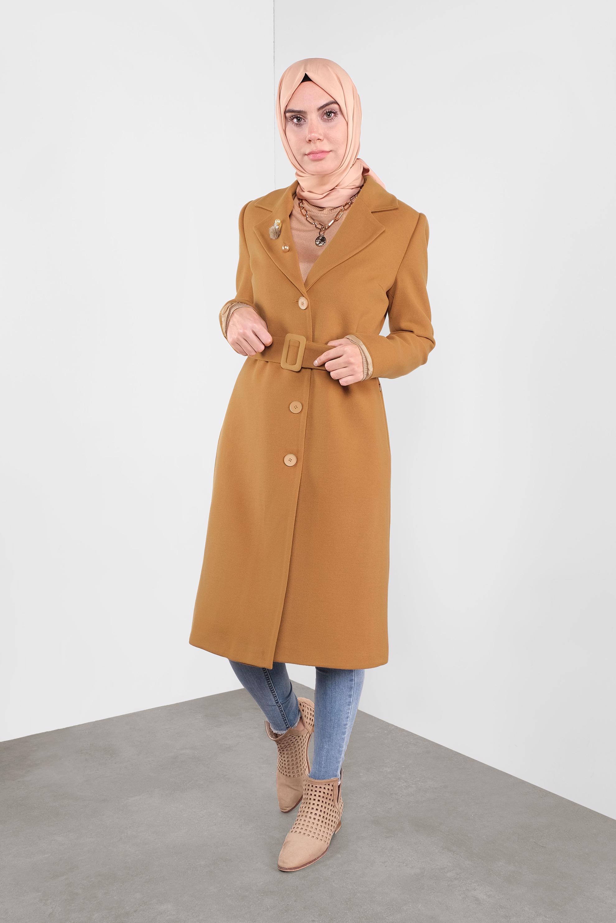 Vêtements hijab JAUNE CABAN AVEC CEINTURE 90101 