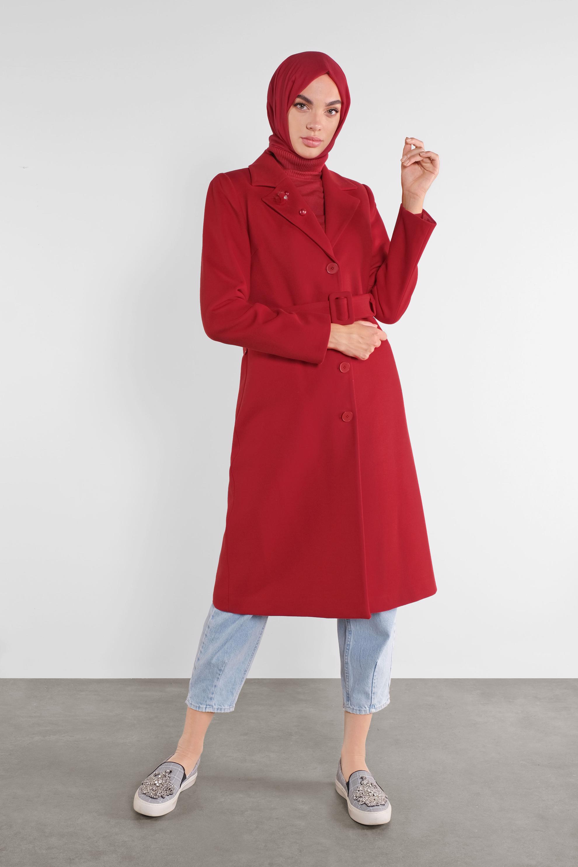 Hijab clothing RED BELTED COAT 90101 