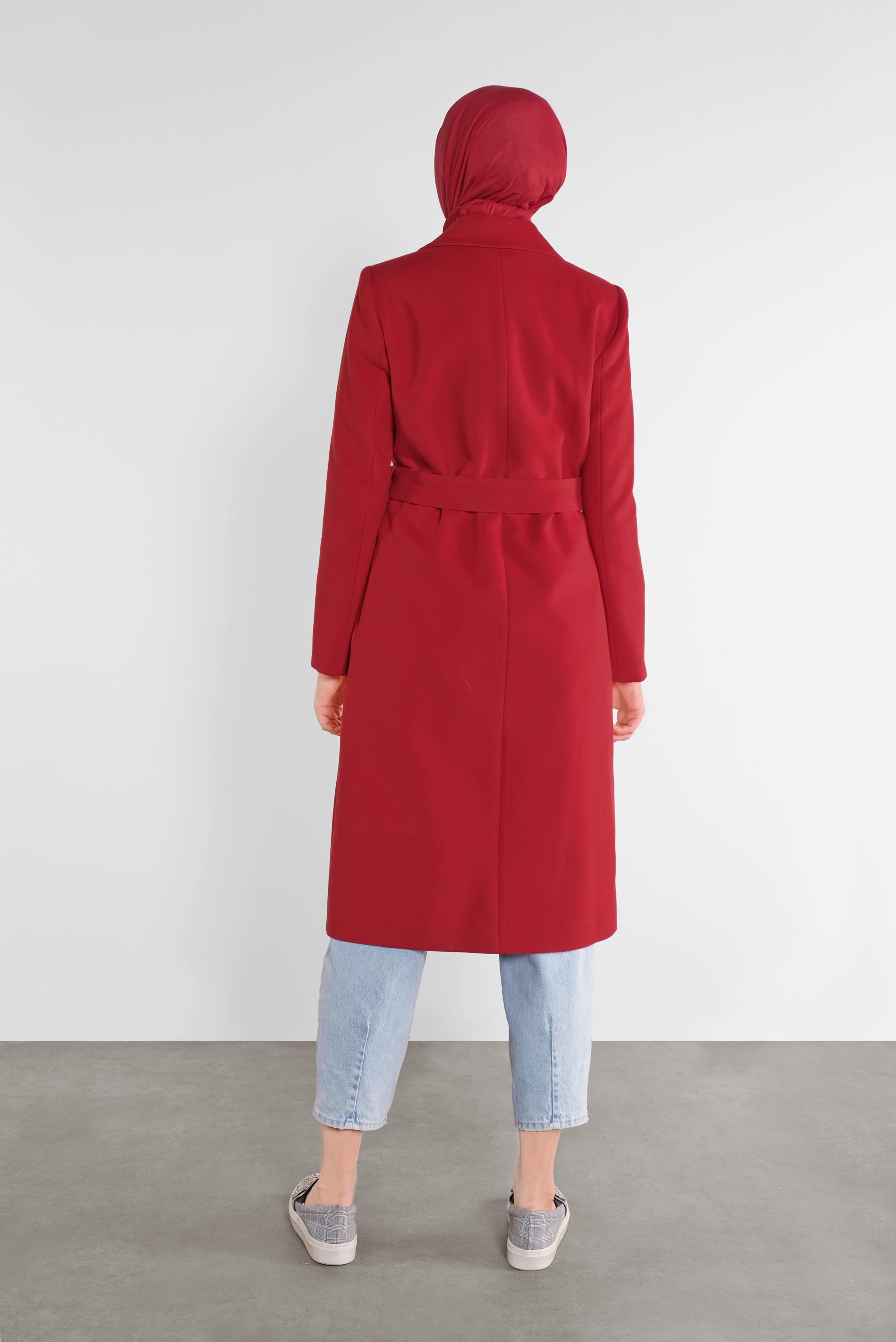 Hijab clothing RED BELTED COAT 90101 