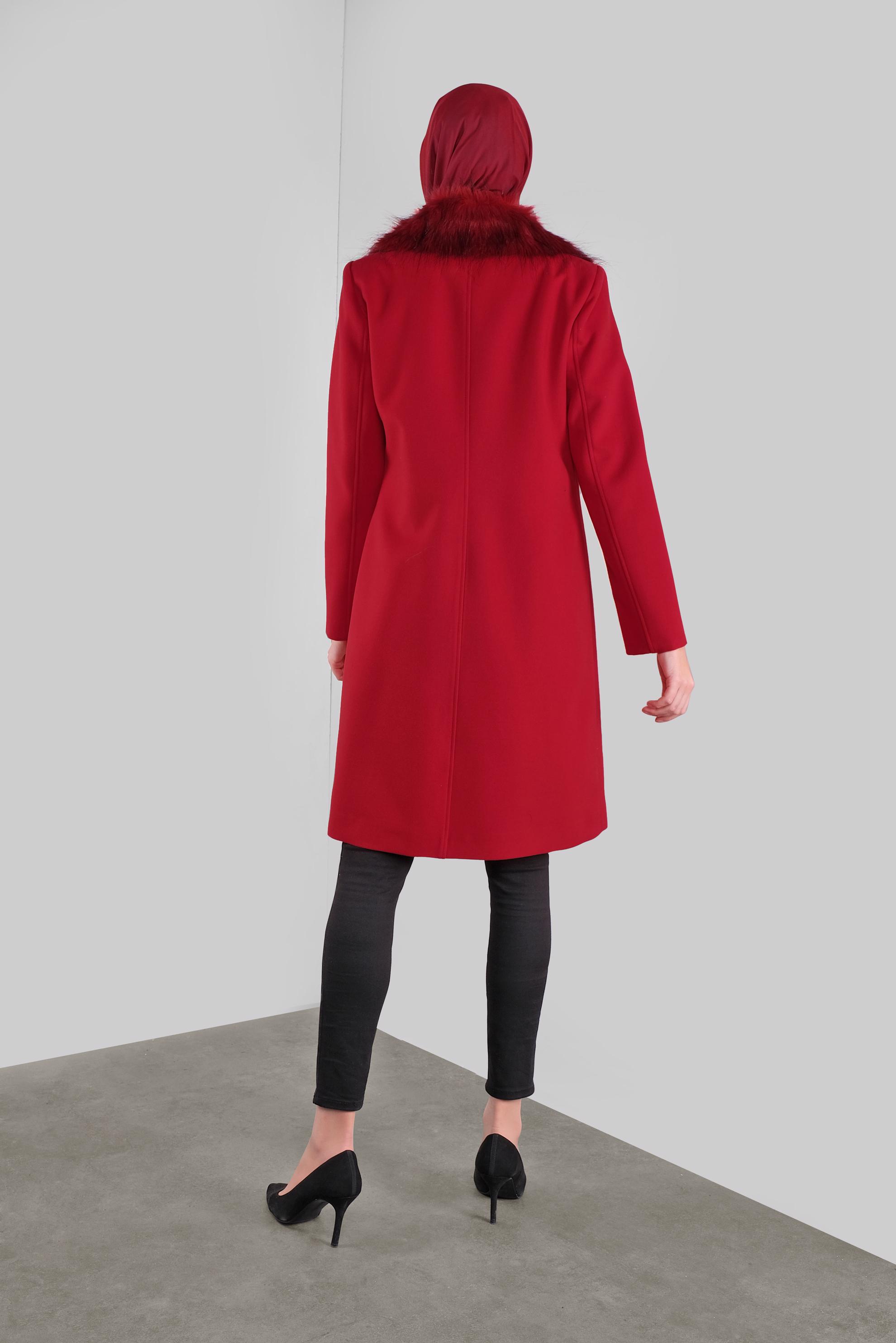 Vêtements hijab ROUGE CABAN À COL EN FOURRURE À BOUTONNÉ 90102 