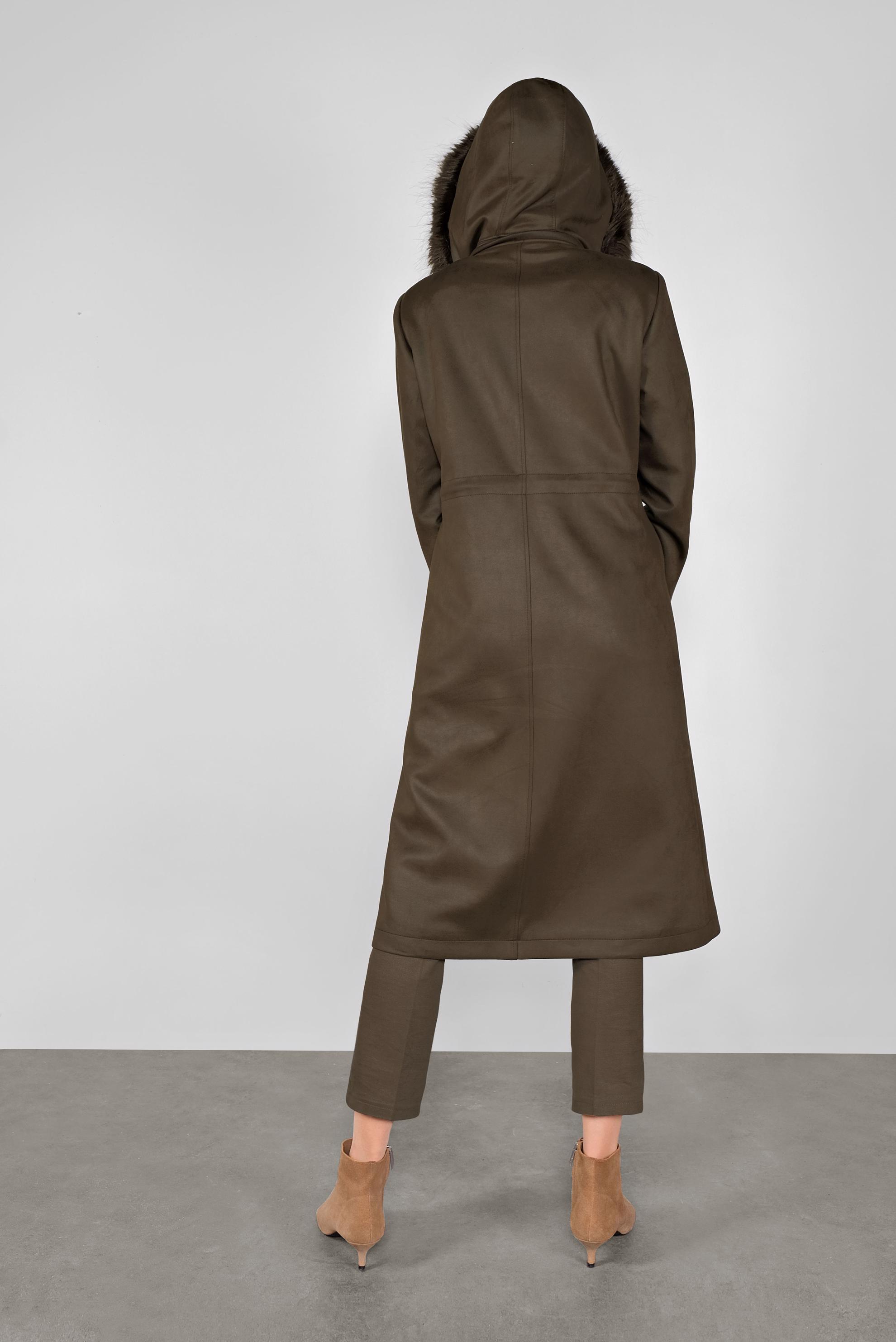 Tesettür giyim HAKİ KAPÜŞONU KÜRKLÜ GABARDİN KABAN 90106 