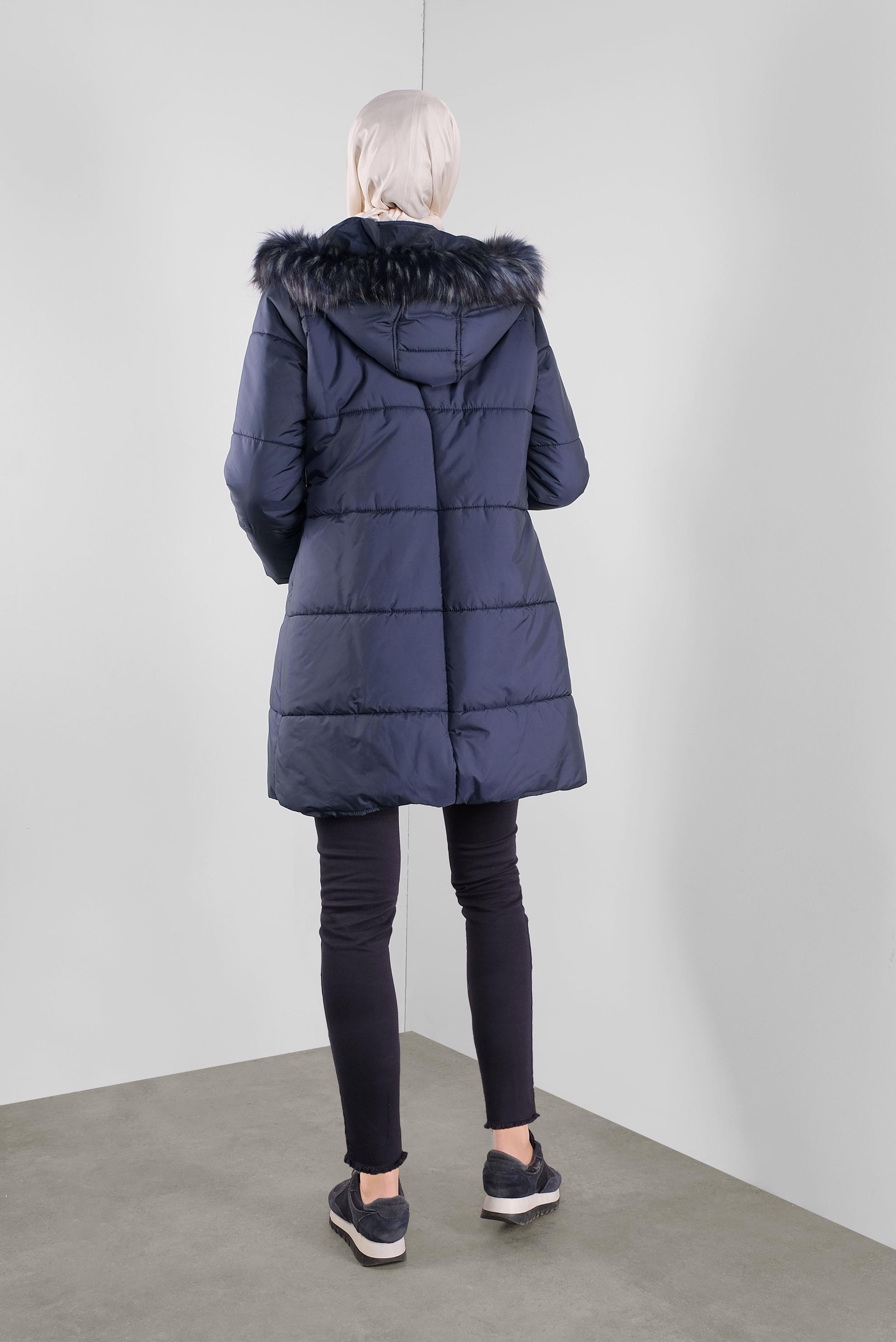 Hijab clothing NAVY BLUE HOODED PUFFER COAT 90107 
