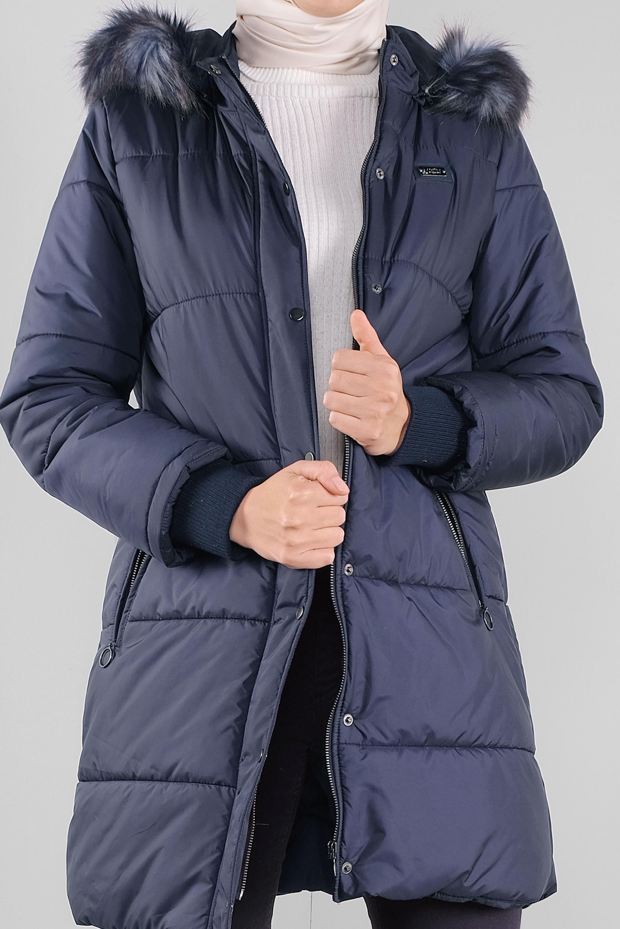 Hijab clothing NAVY BLUE HOODED PUFFER COAT 90107 
