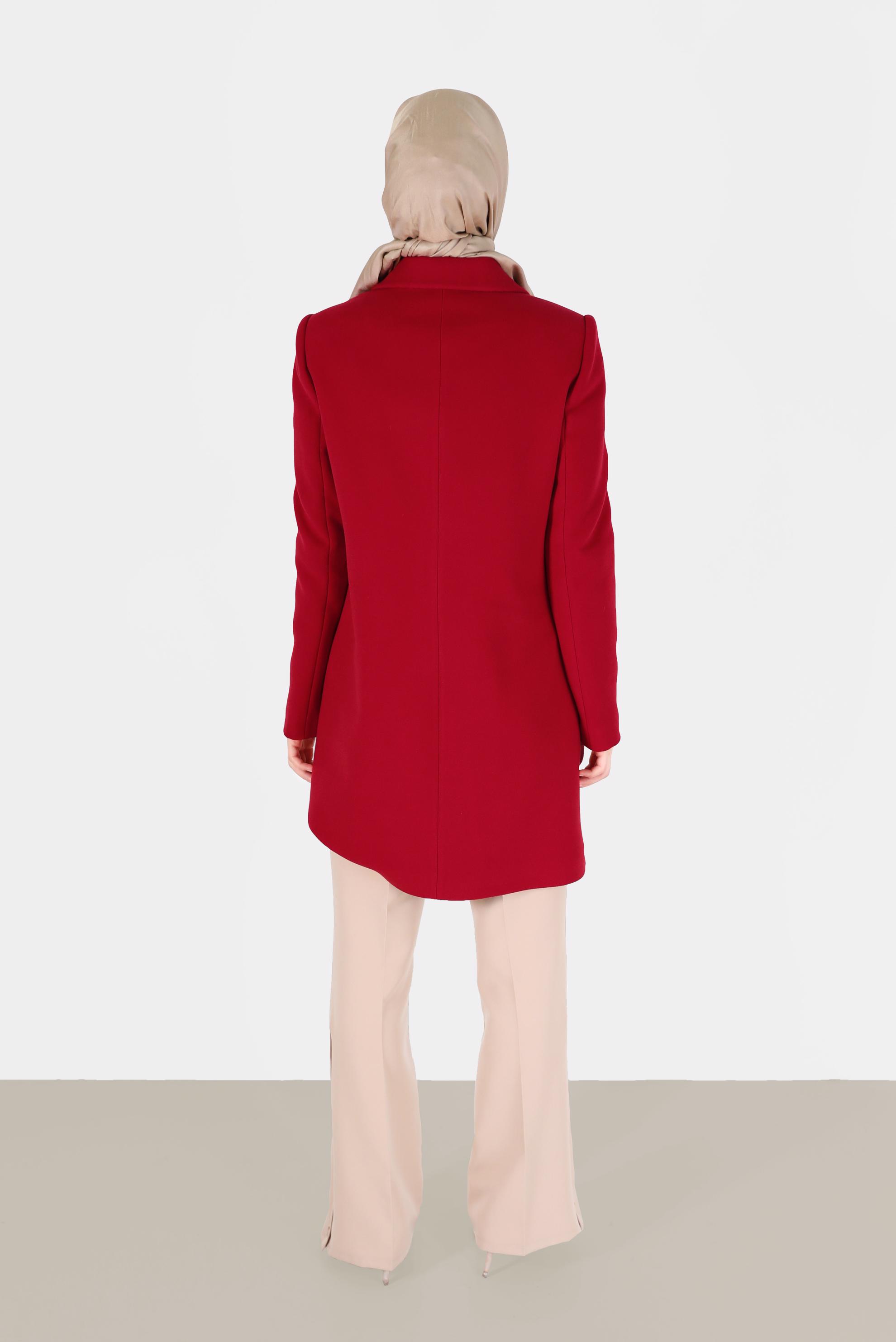 Vêtements hijab ROUGE CABAN EN LAINE À DEUX RANGÉES DE BOUTONS 90108 