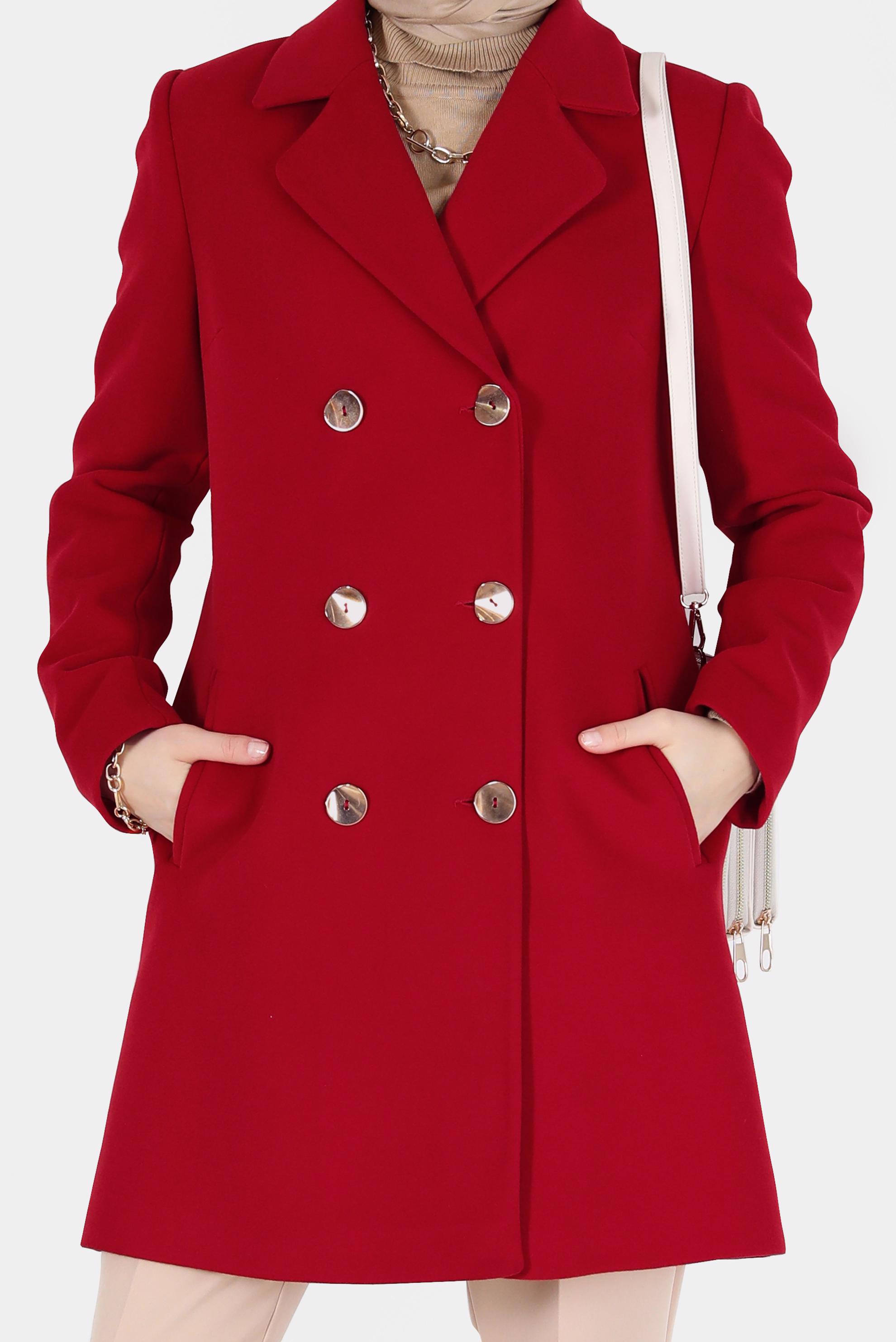 Vêtements hijab ROUGE CABAN EN LAINE À DEUX RANGÉES DE BOUTONS 90108 