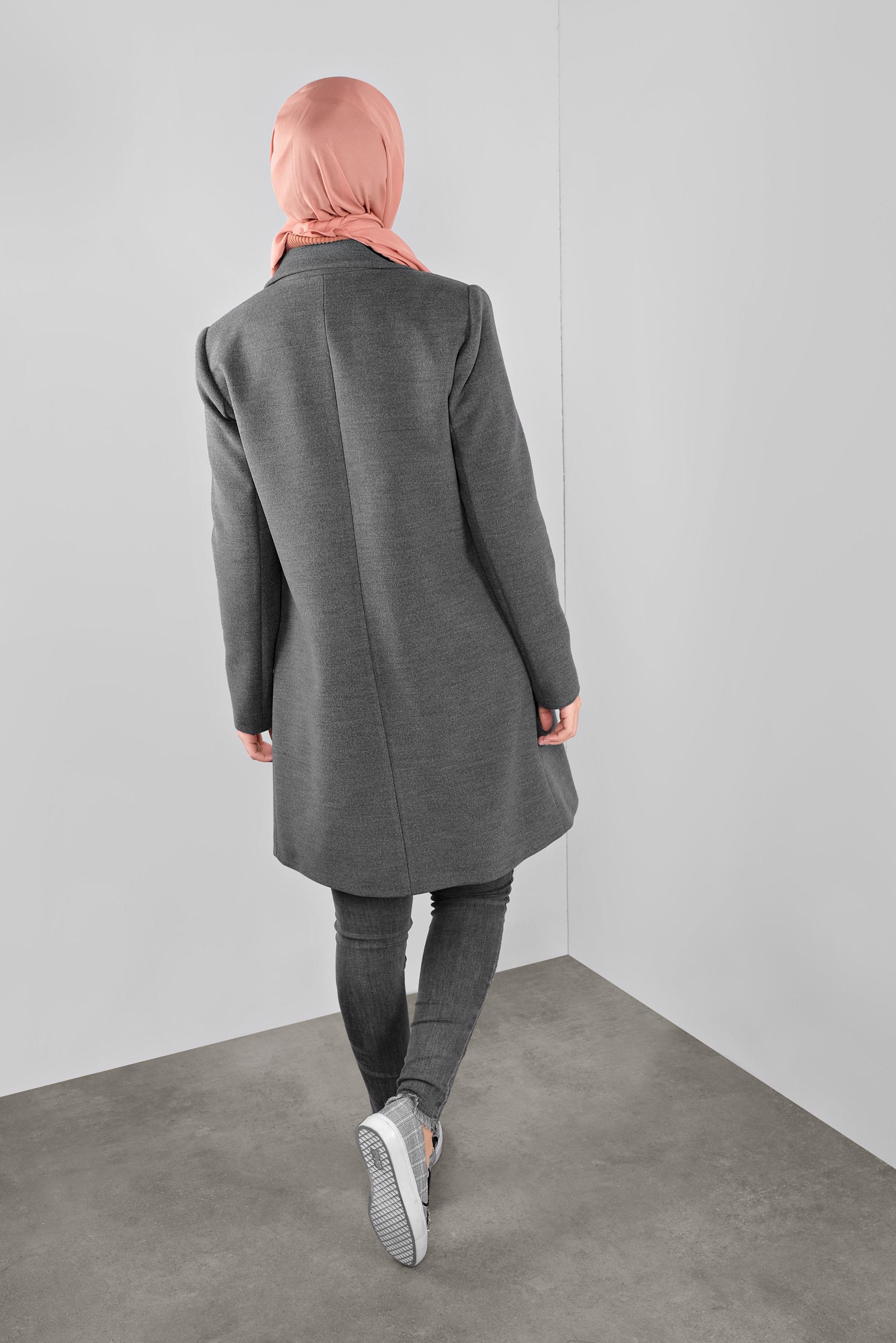 Tesettür giyim GRİ KRUVAZE YAKA KAŞE KABAN 90108