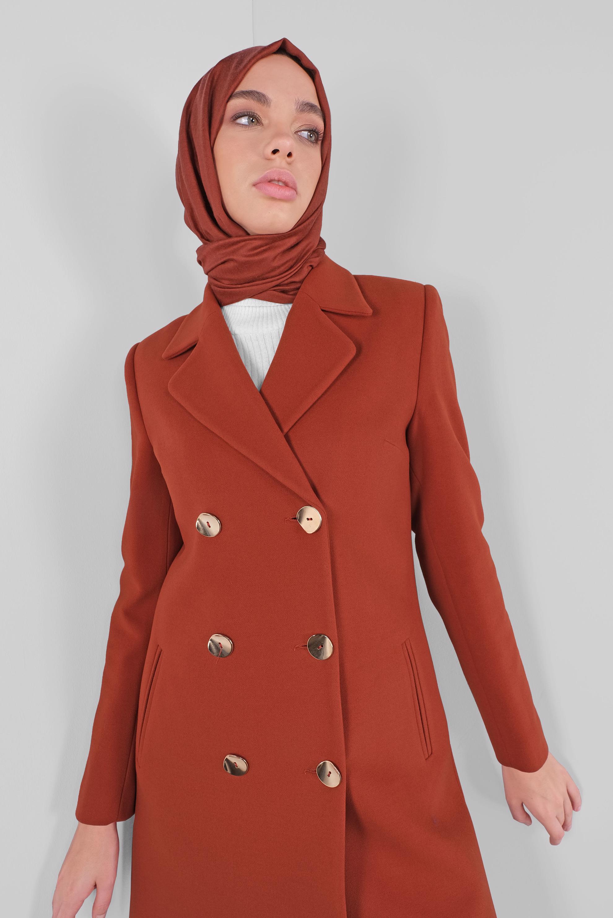 Vêtements hijab ORANGE CABAN EN LAINE À DEUX RANGÉES DE BOUTONS 90108 