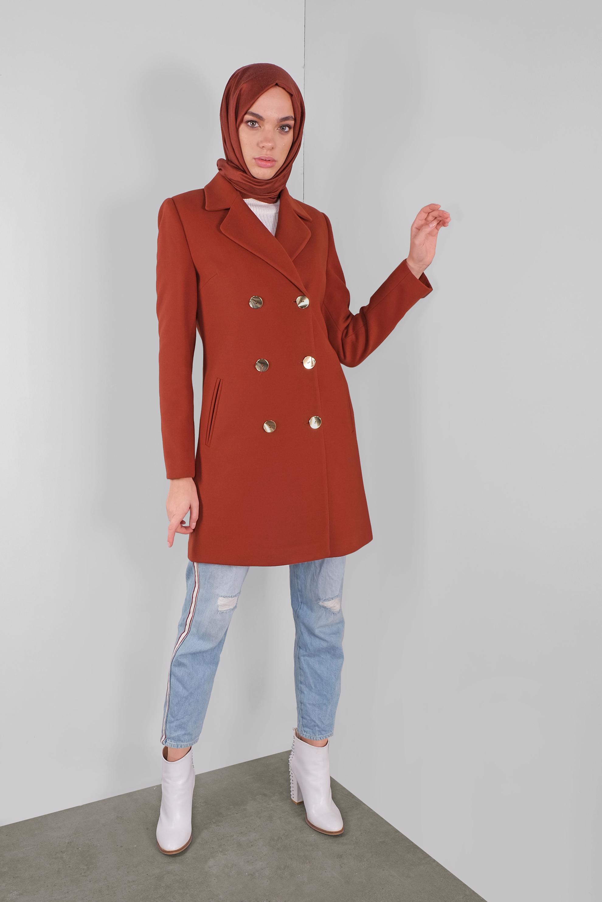 Vêtements hijab ORANGE CABAN EN LAINE À DEUX RANGÉES DE BOUTONS 90108 