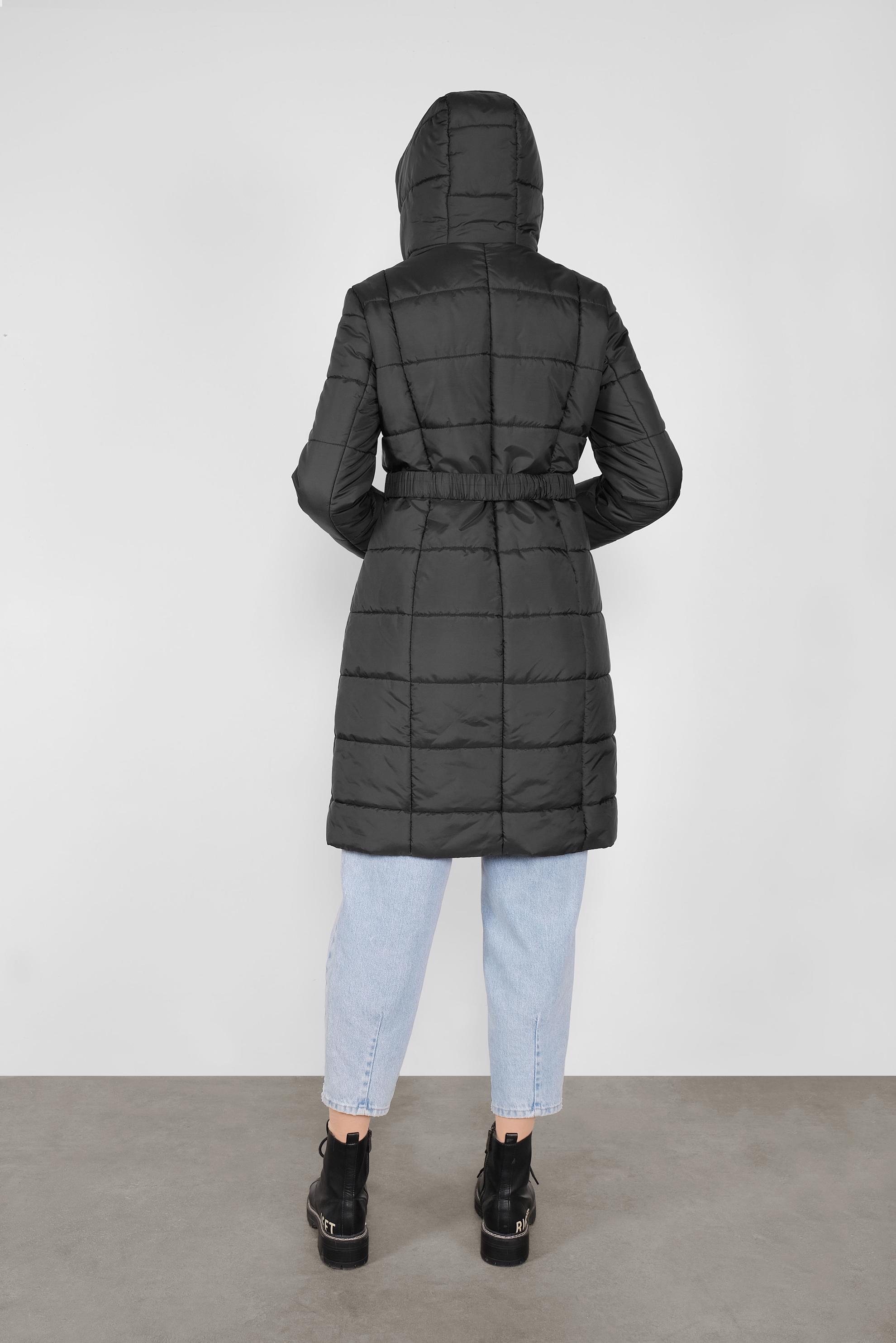 Tesettür giyim SİYAH KEMERLİ KAPÜŞONLU ŞİŞME KABAN 90109 