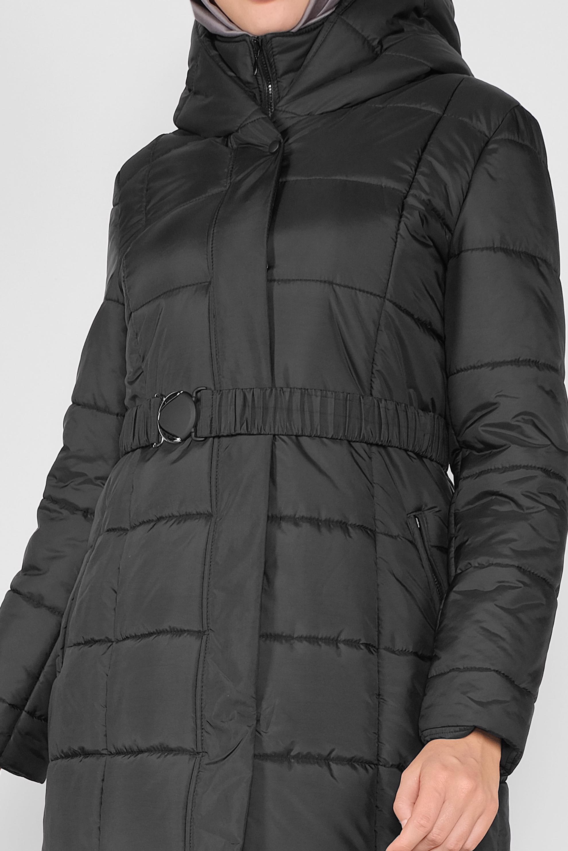 Tesettür giyim SİYAH KEMERLİ KAPÜŞONLU ŞİŞME KABAN 90109 