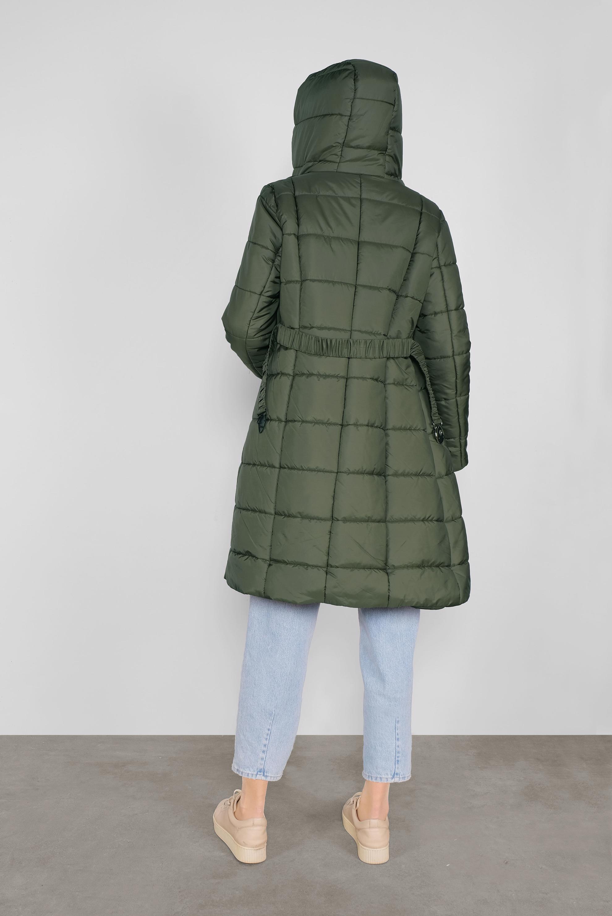 Tesettür giyim HAKİ KEMERLİ KAPÜŞONLU ŞİŞME KABAN 90109 