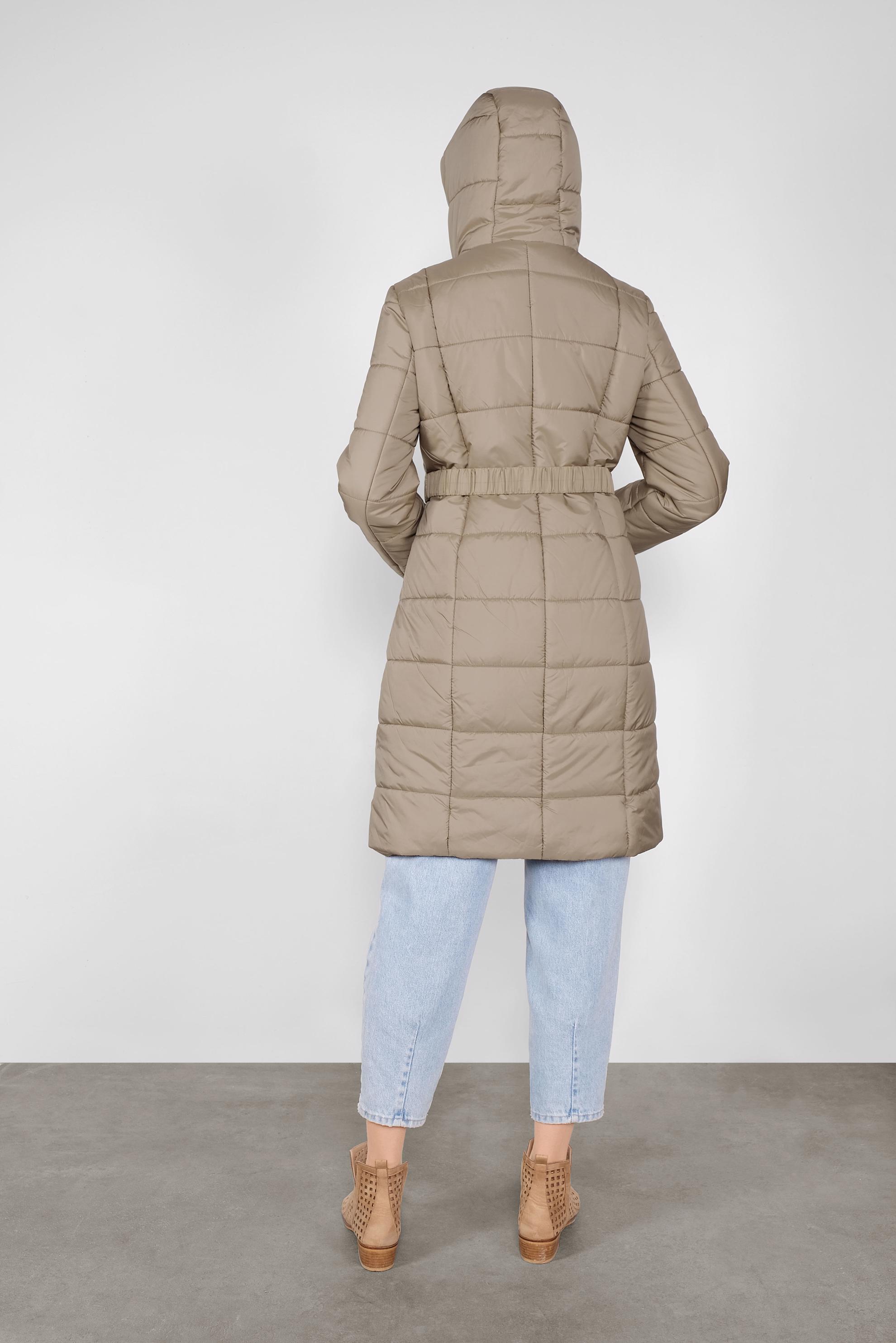 Tesettür giyim KAHVE KEMERLİ KAPÜŞONLU ŞİŞME KABAN 90109 