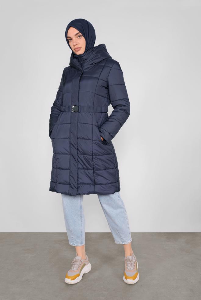 Hijab clothing  BELTED HOODED PUFFER COAT 90109  - ALVİNA