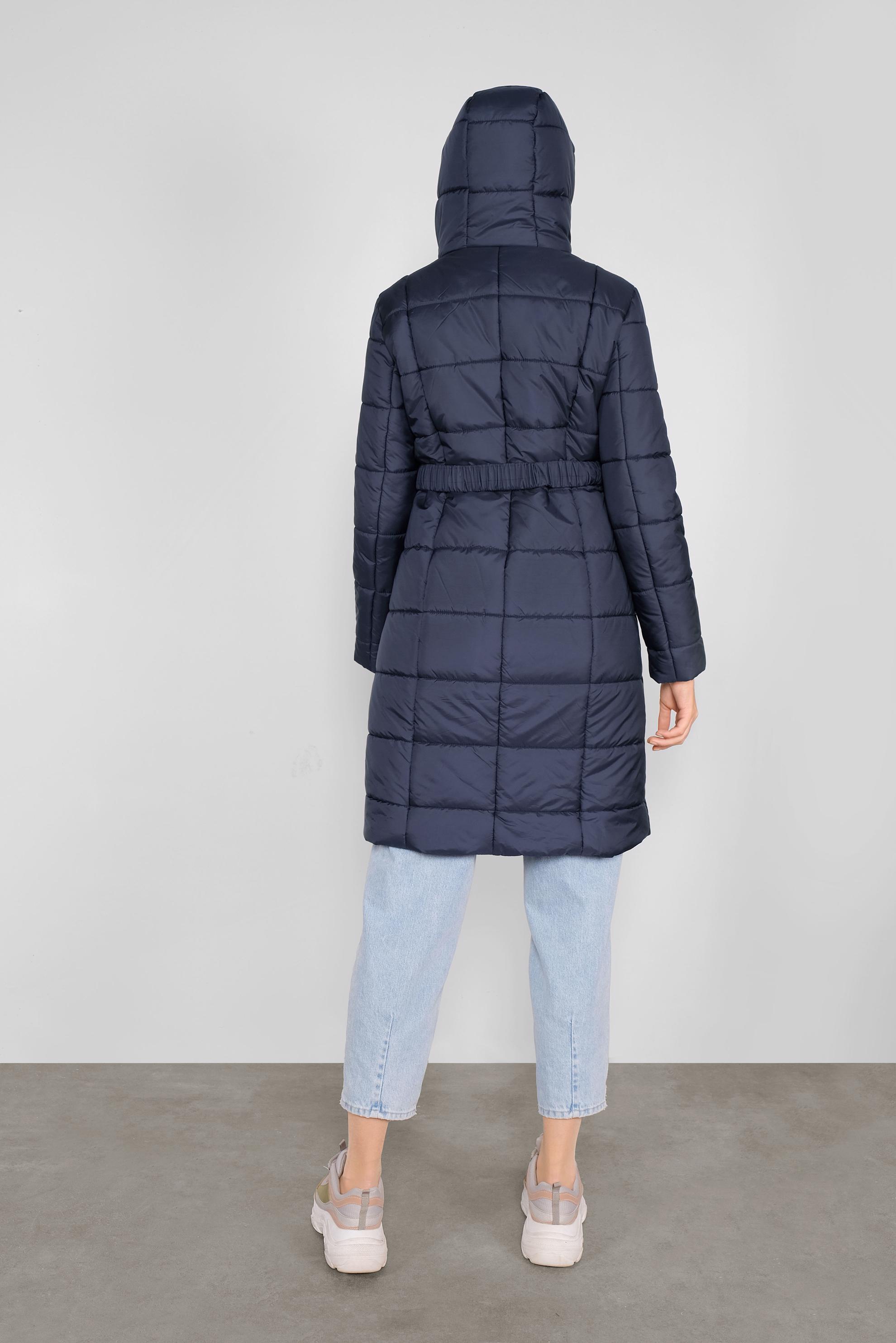 Hijab clothing NAVY BLUE BELTED HOODED PUFFER COAT 90109 