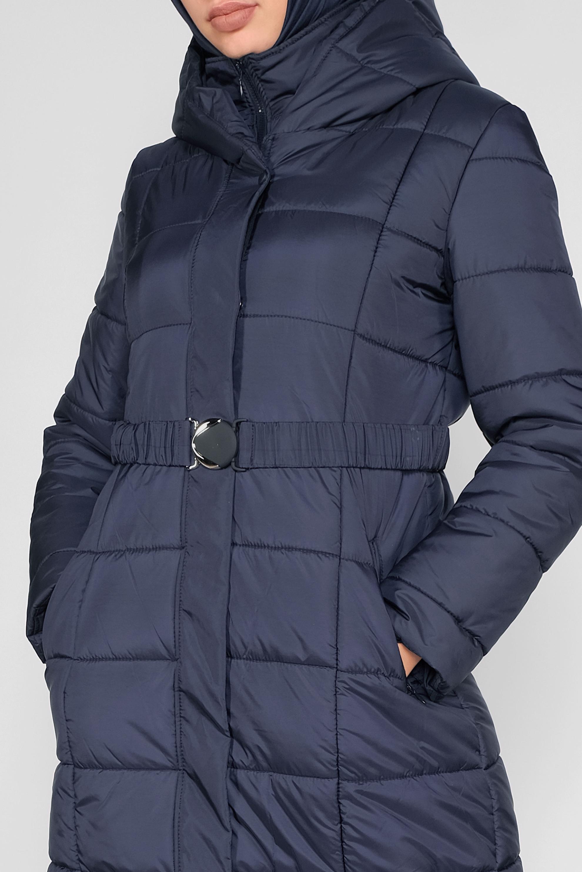 Hijab clothing NAVY BLUE BELTED HOODED PUFFER COAT 90109 