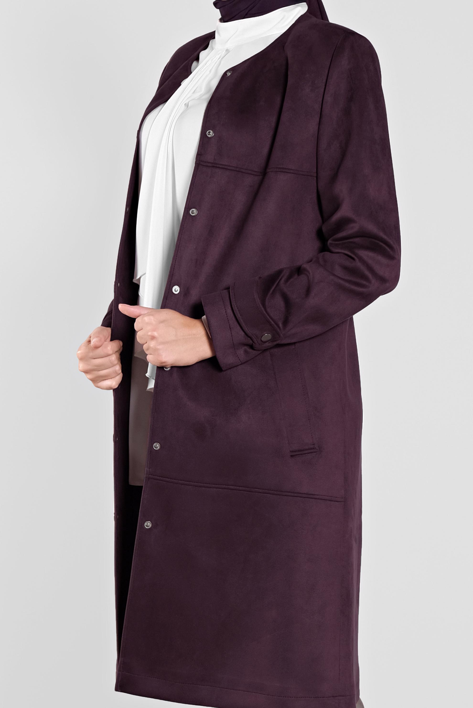 Tesettür giyim MÜRDÜM BİSİKLET YAKA SÜET KABAN 90110 