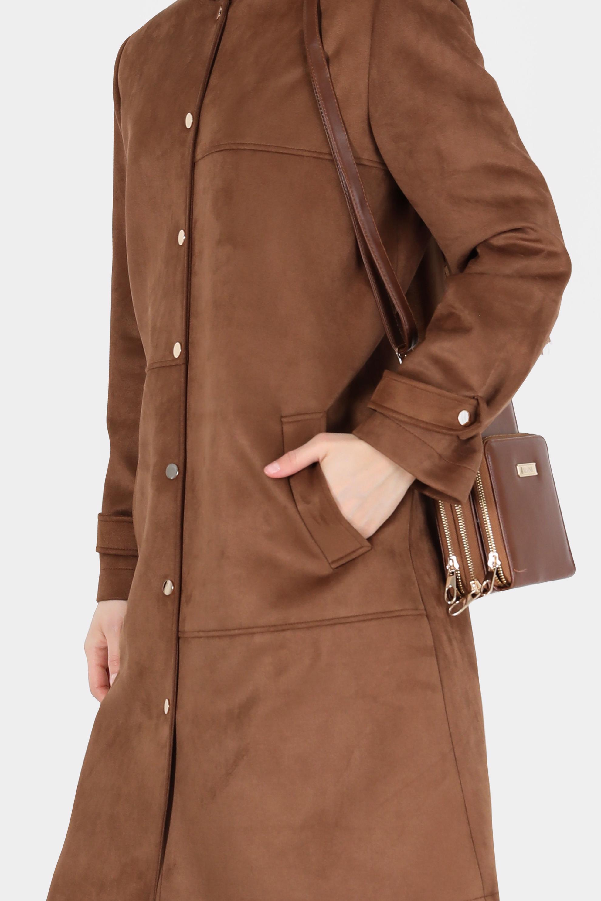 Tesettür giyim TABA BİSİKLET YAKA SÜET KABAN 90110 