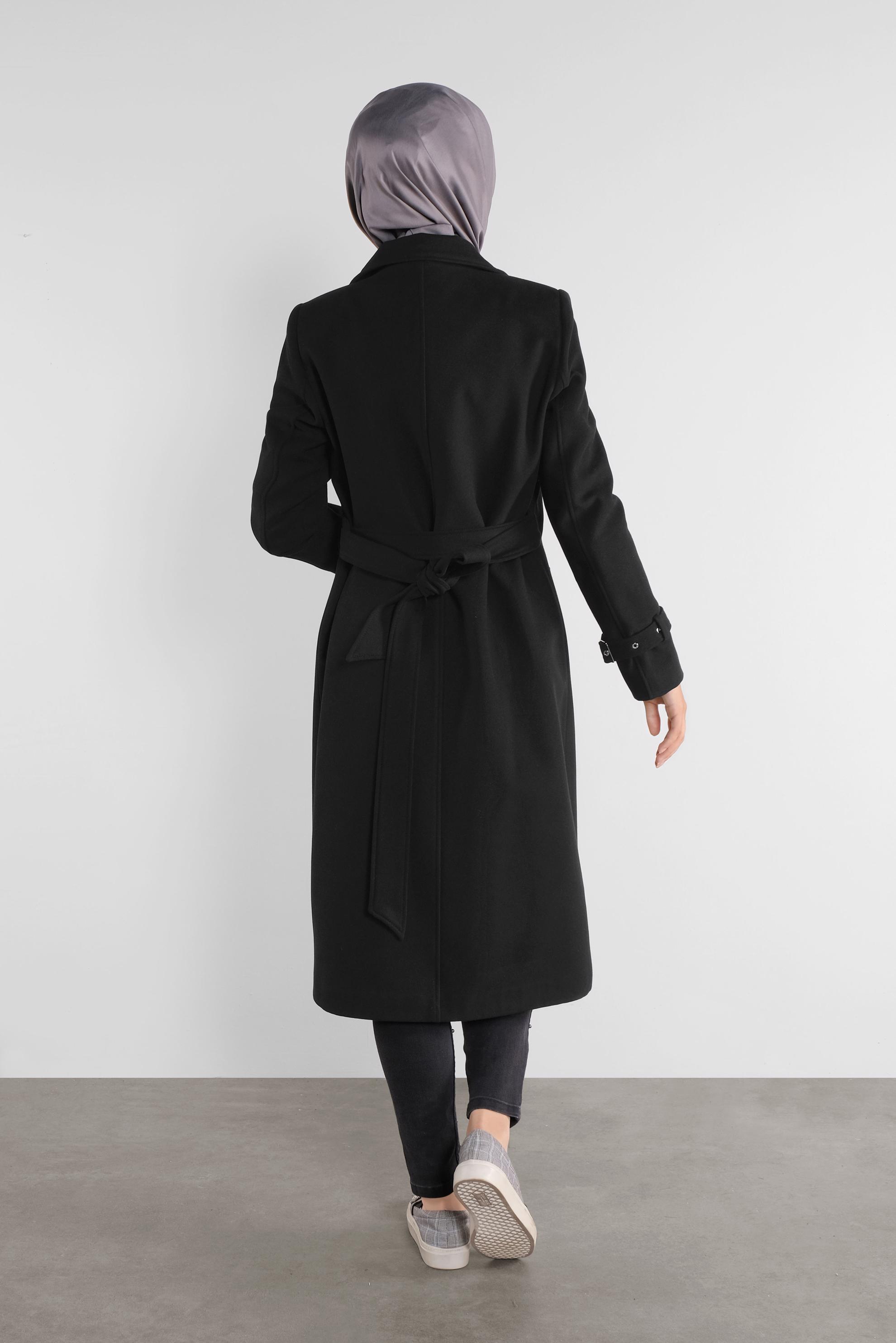 Tesettür giyim SİYAH KLASİK KAŞE KABAN 90112 