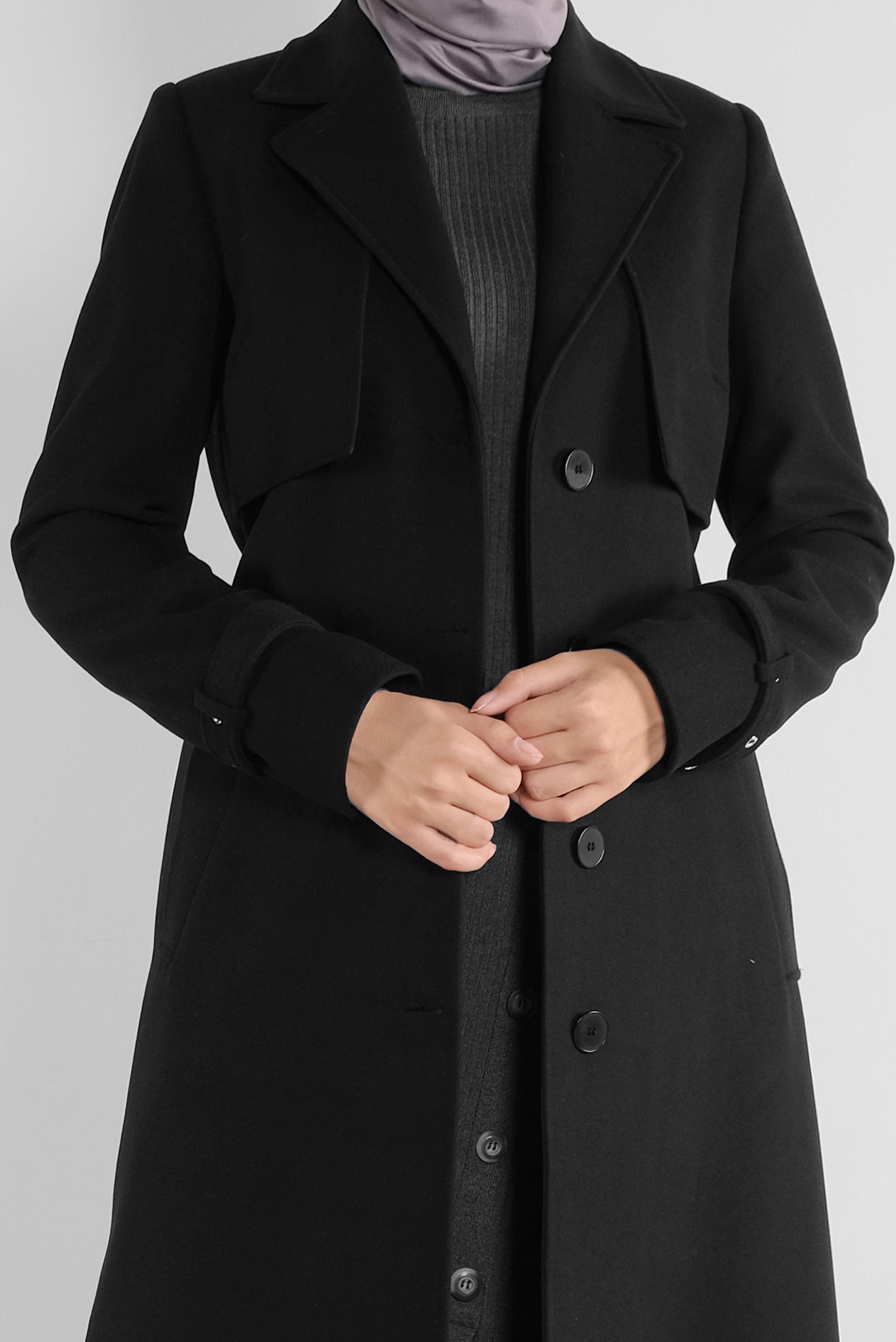 Tesettür giyim SİYAH KLASİK KAŞE KABAN 90112 