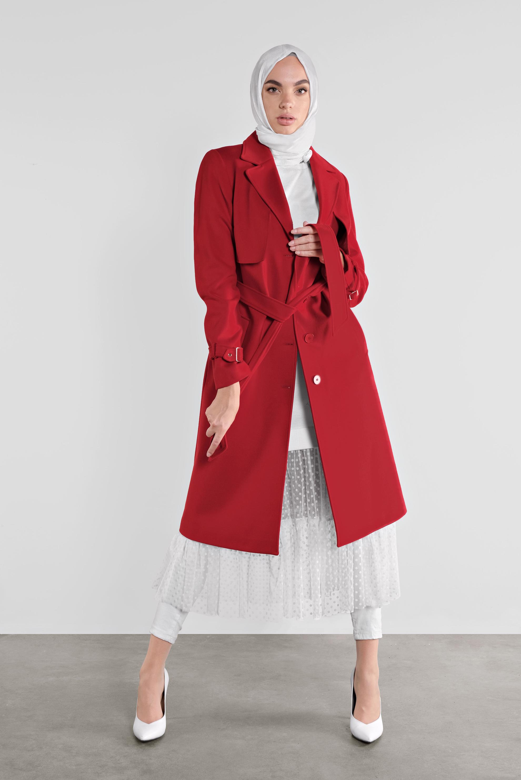 Vêtements hijab ROUGE CABAN EN LAINE À CLASSIQUE 90112