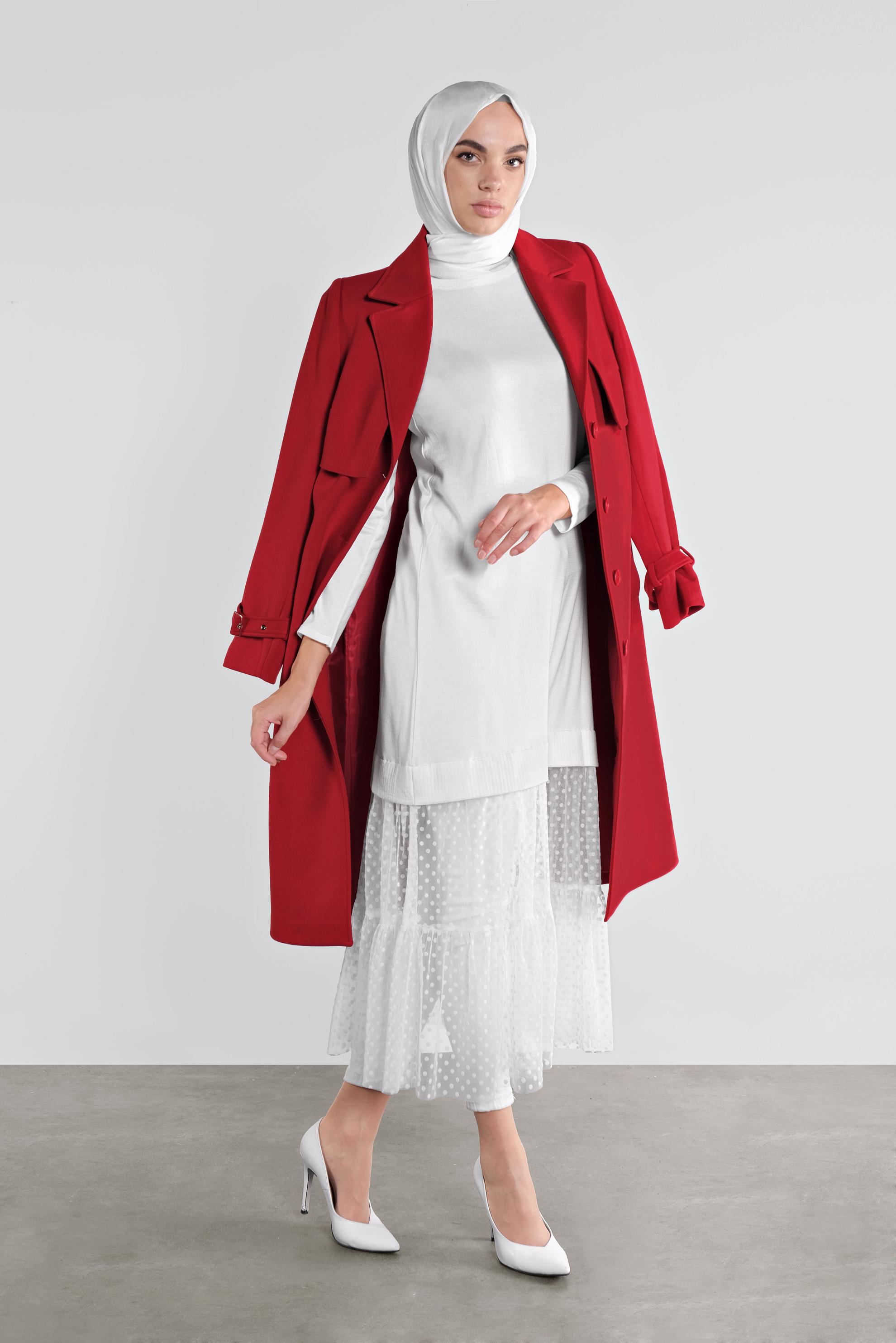 Vêtements hijab ROUGE CABAN EN LAINE À CLASSIQUE 90112