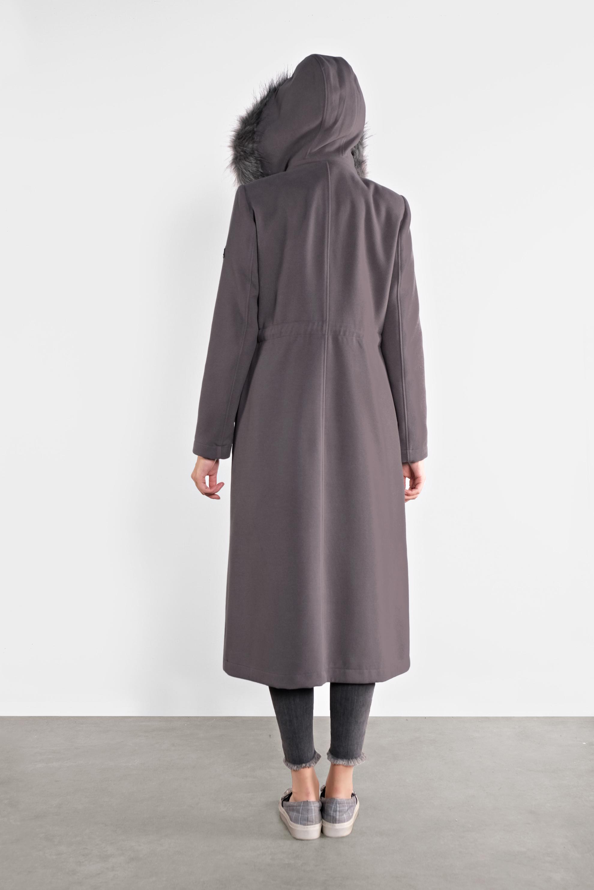 Tesettür giyim GRİ KAPÜŞONLU KABAN 90113 