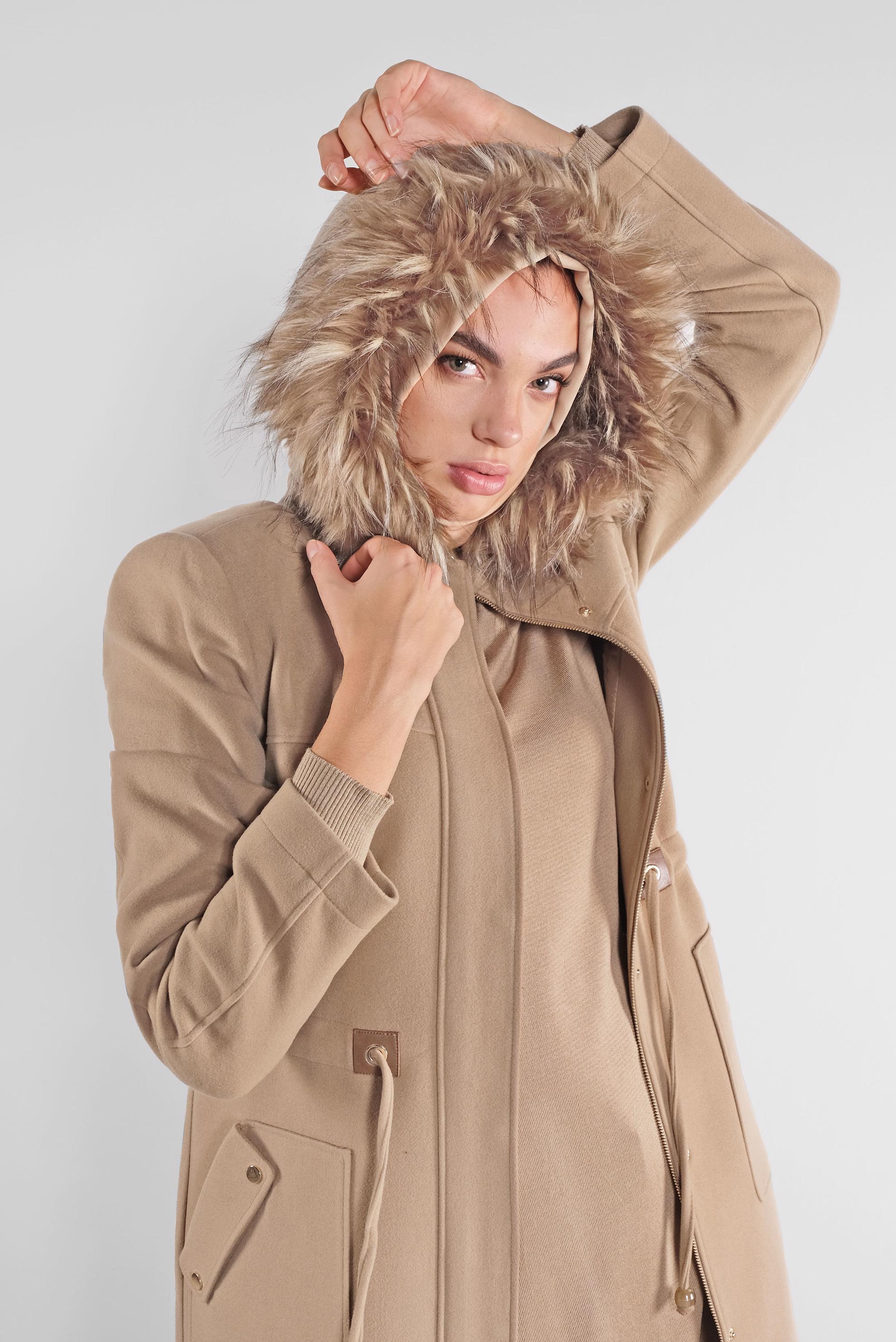 Tesettür giyim KAHVE KAPÜŞONLU KABAN 90113 