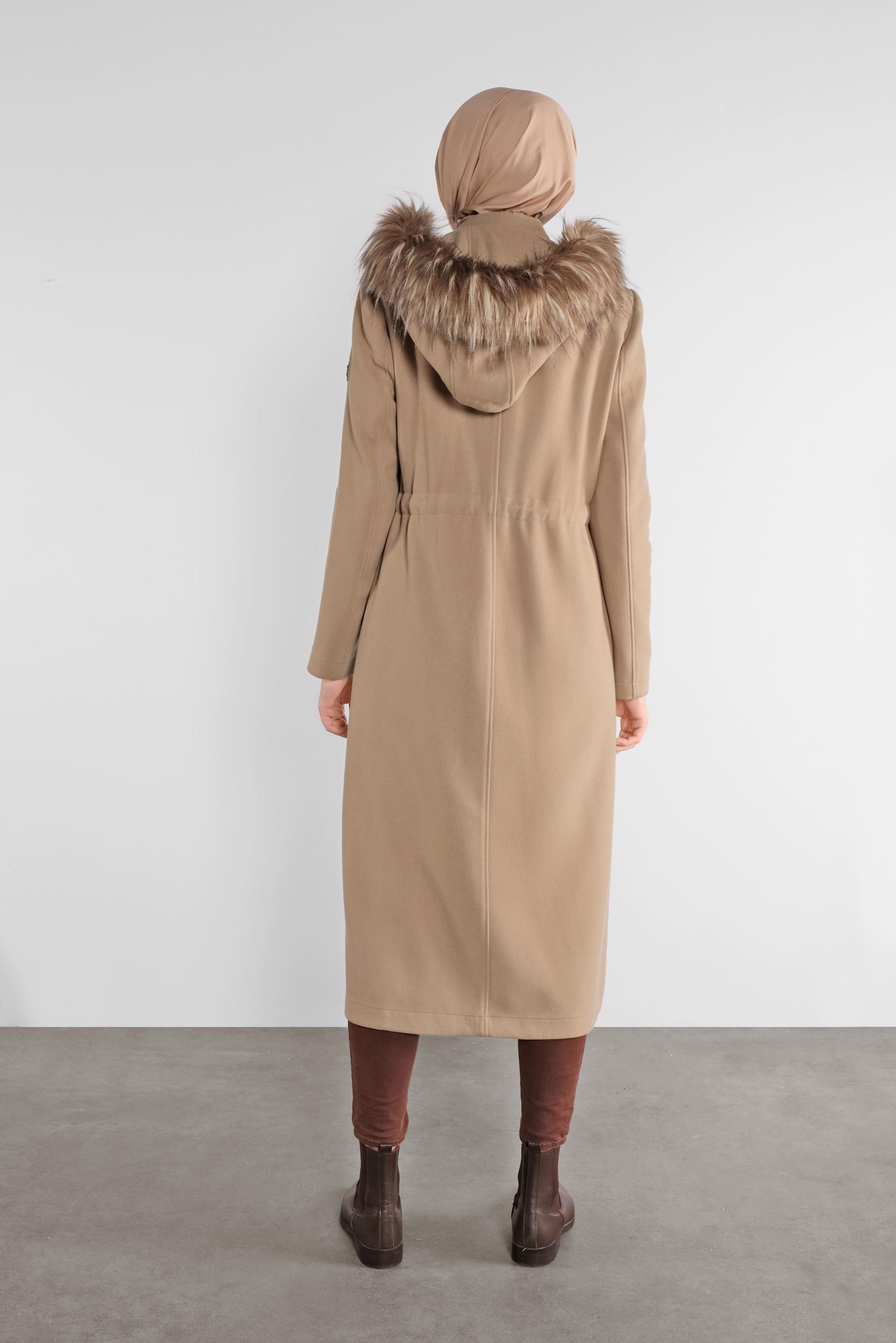 Tesettür giyim KAHVE KAPÜŞONLU KABAN 90113 