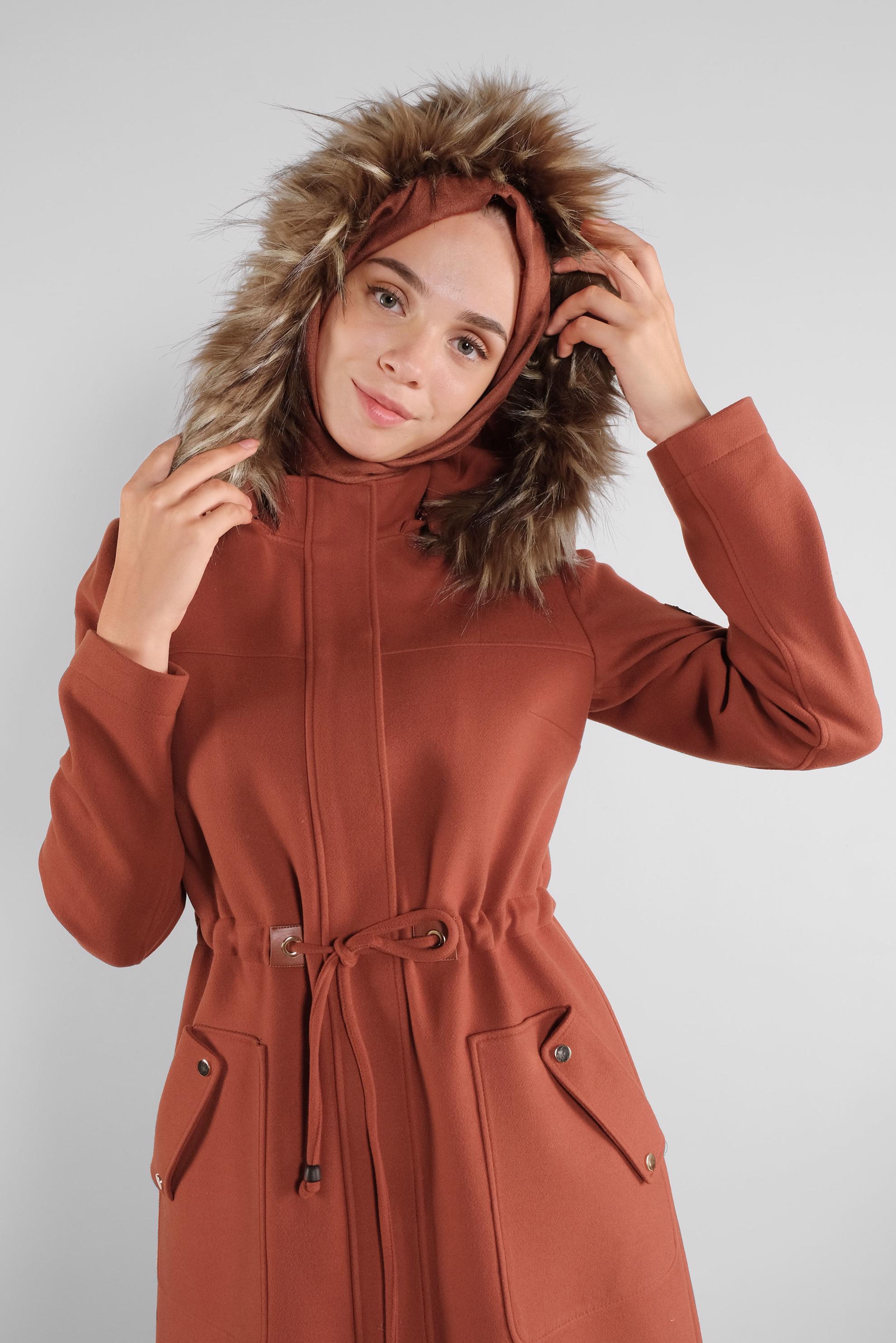 Tesettür giyim TURUNCU KAPÜŞONLU KABAN 90113 