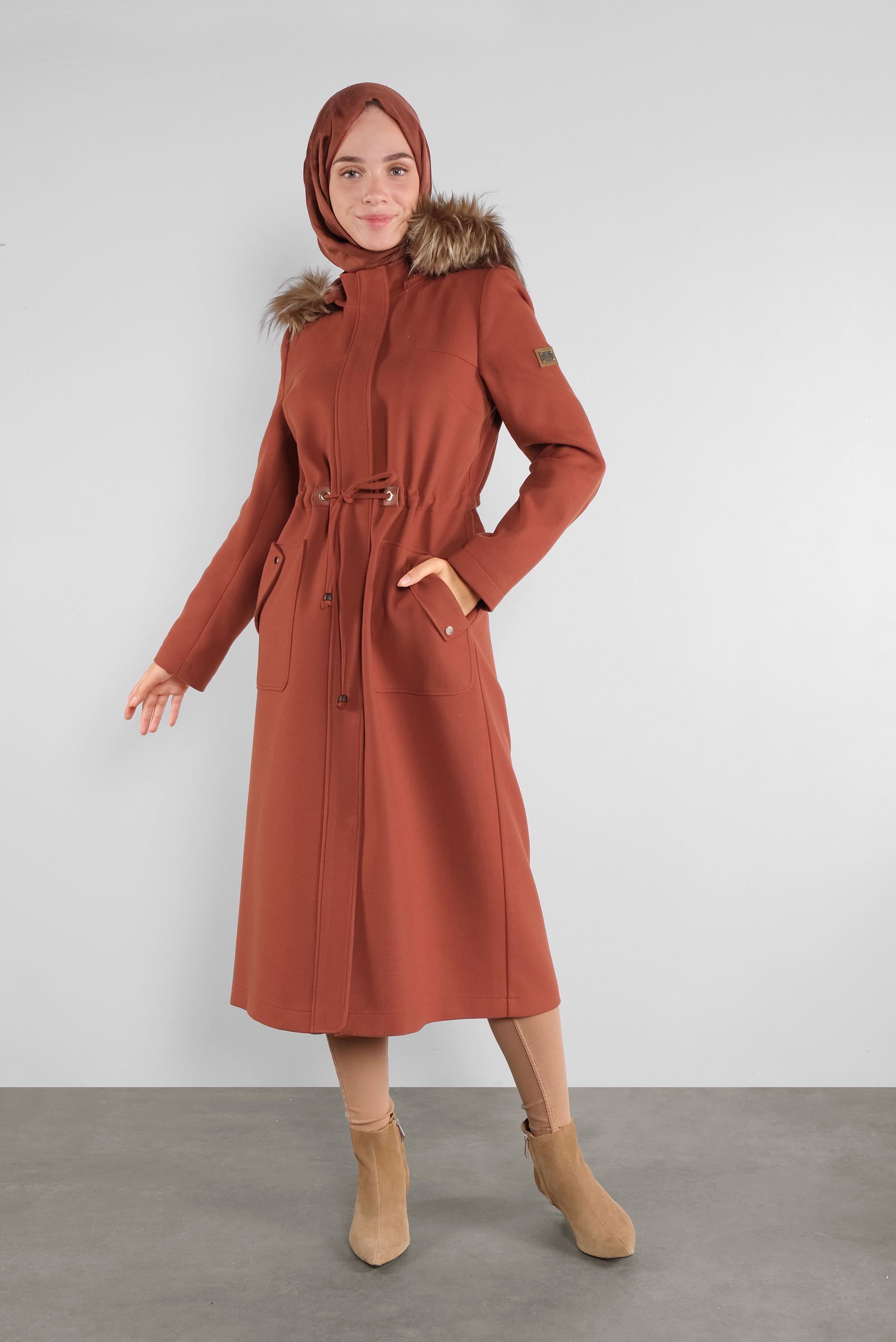 Tesettür giyim TURUNCU KAPÜŞONLU KABAN 90113 